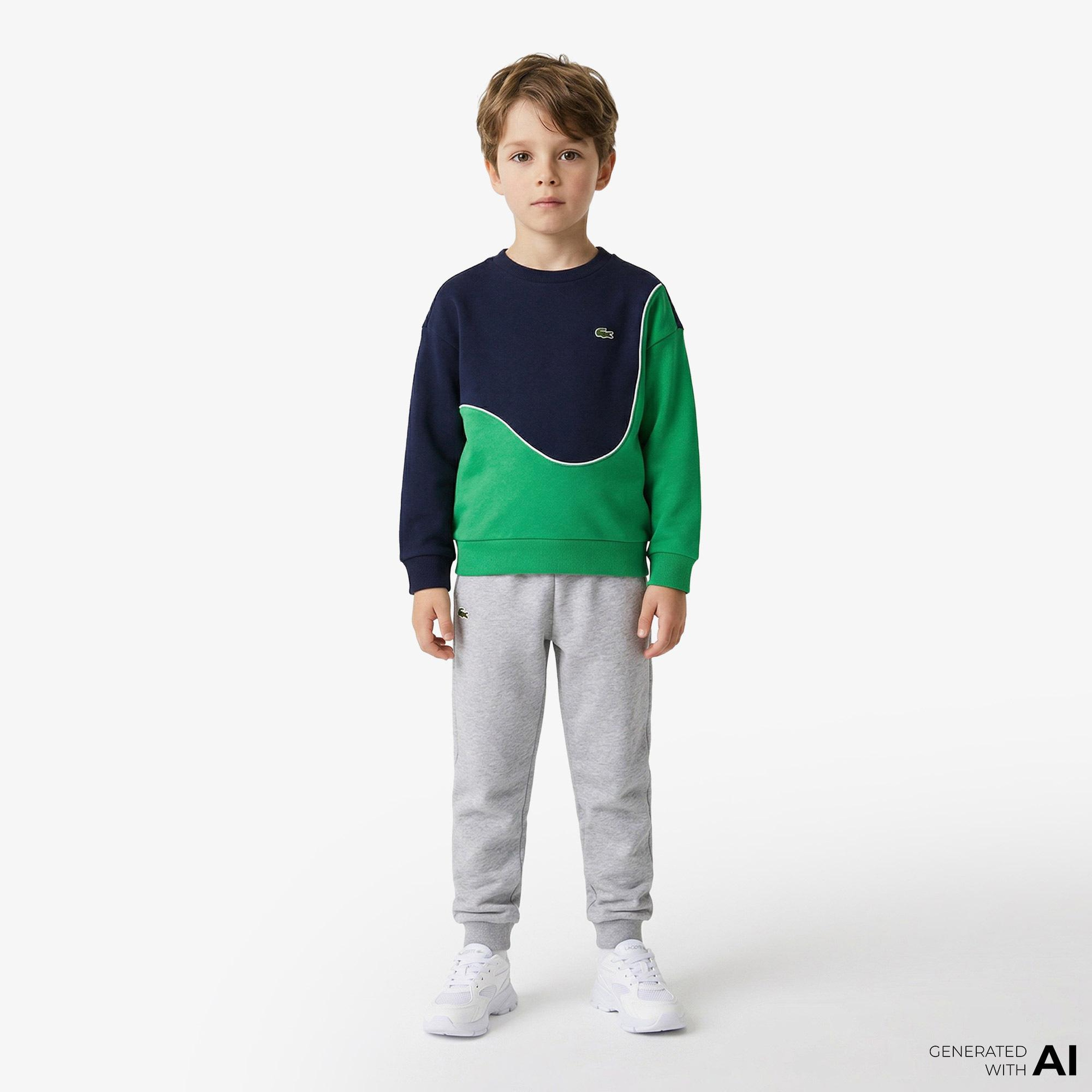Lacoste Çocuk Bisiklet Yaka Renk Bloklu Lacivert Sweatshirt