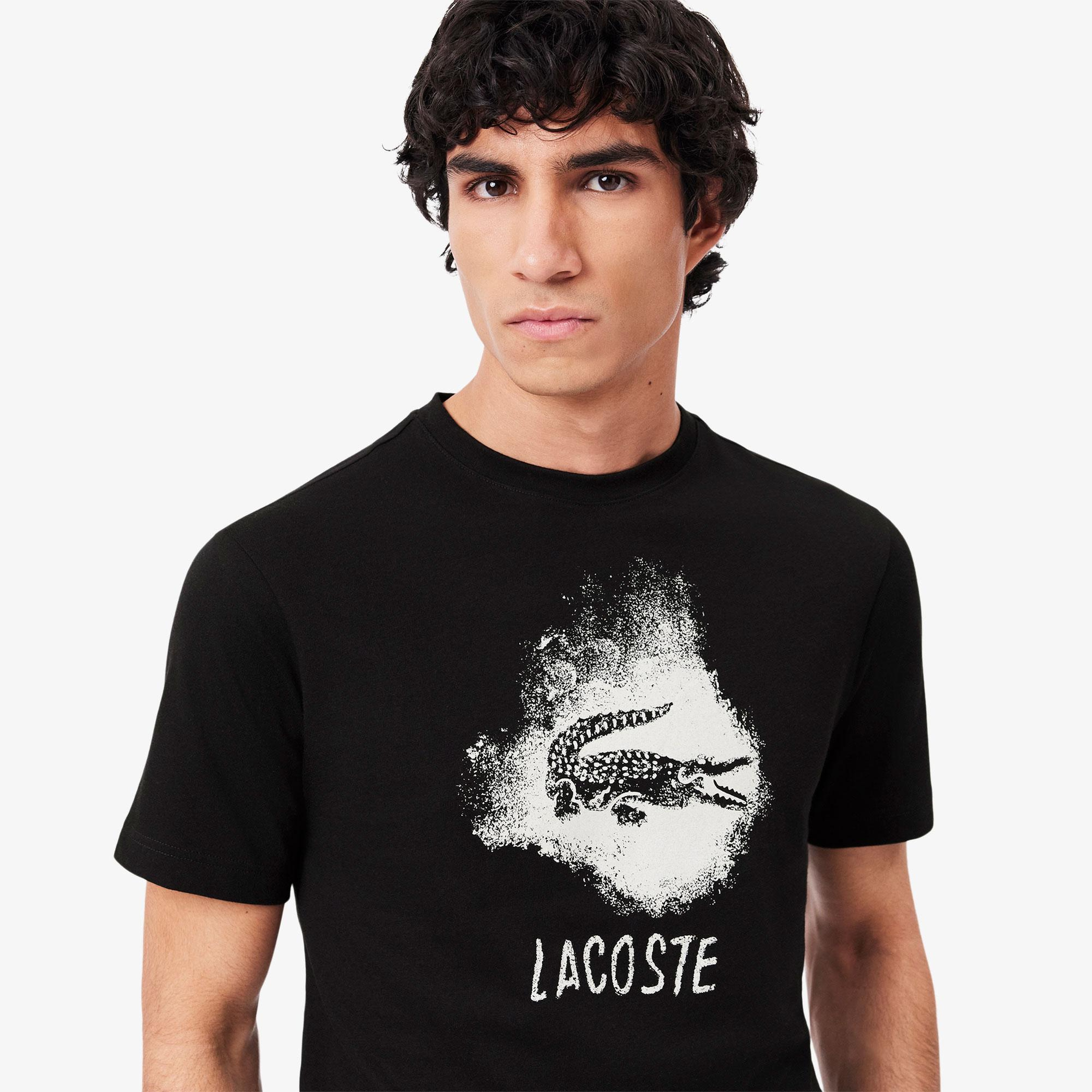 Erkek Regular Fit Bisiklet Yaka Baskılı Siyah T-Shirt