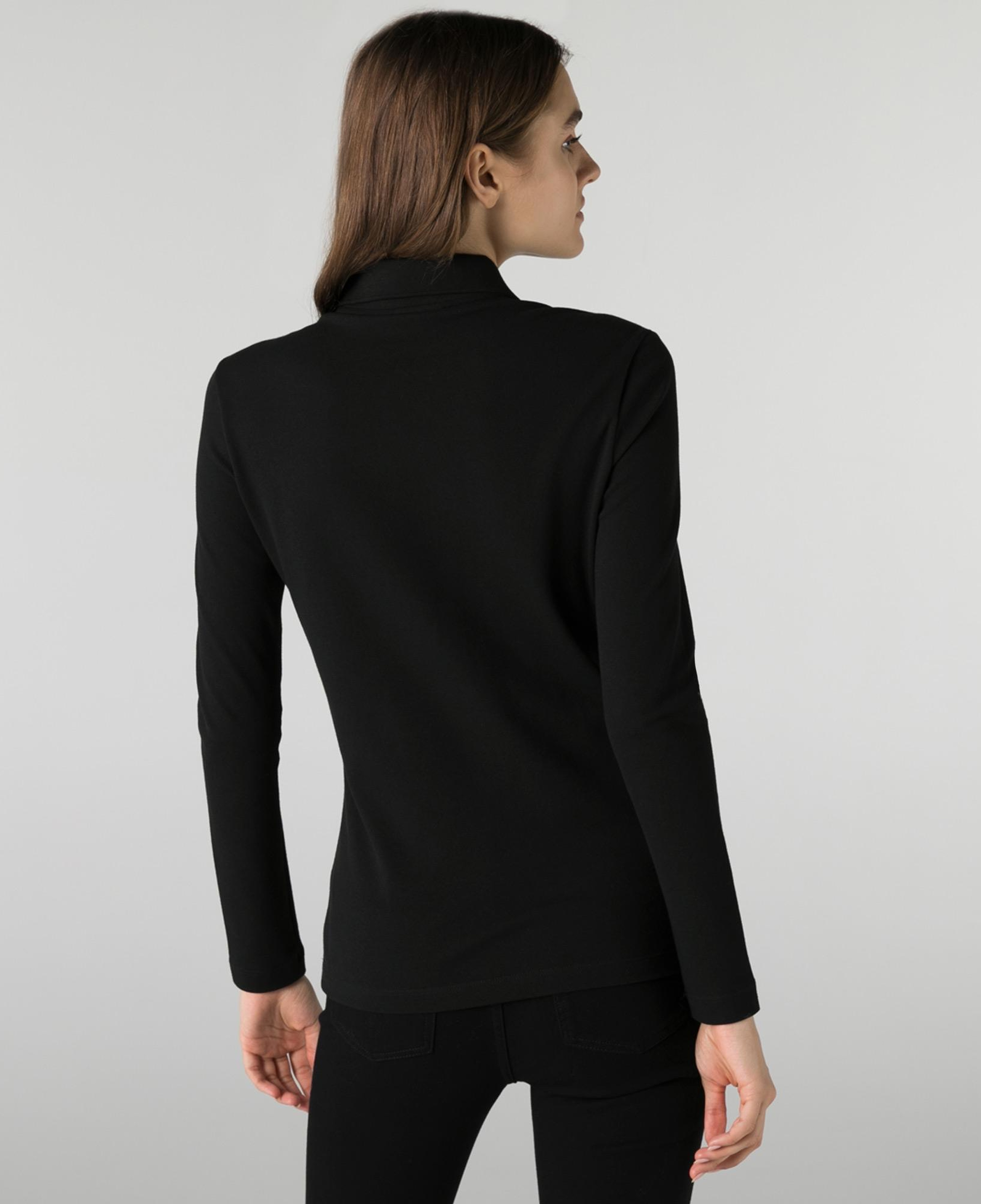 Kadın Slim Fit Uzun Kollu Siyah Polo