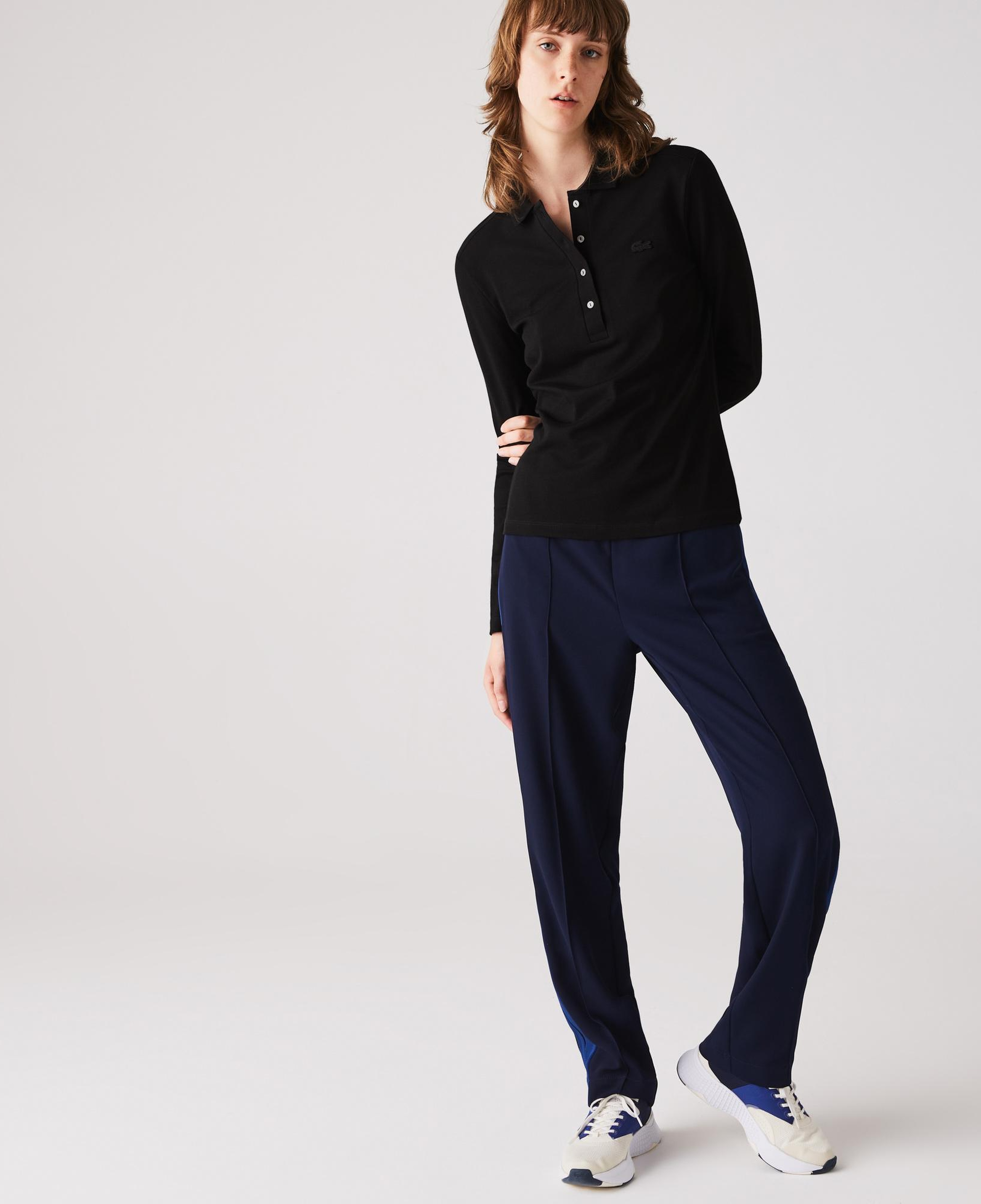 Kadın Slim Fit Uzun Kollu Siyah Polo