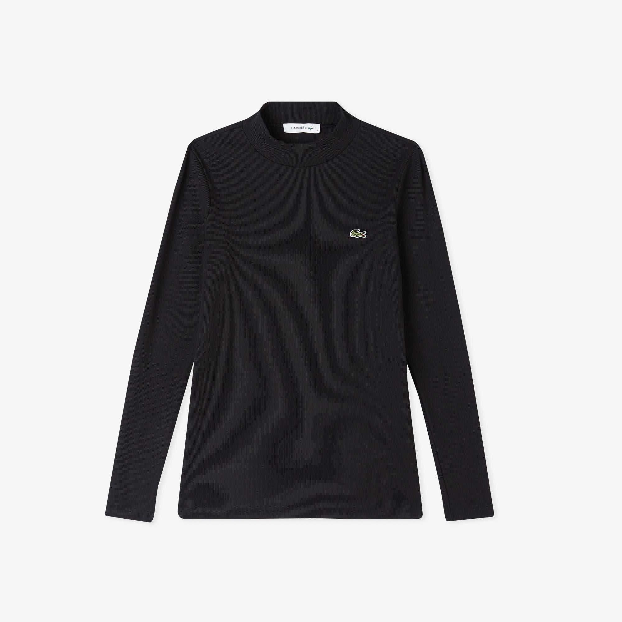 Lacoste Kadın Slim Fit Uzun Kollu Bisiklet Yaka Siyah T-Shirt
