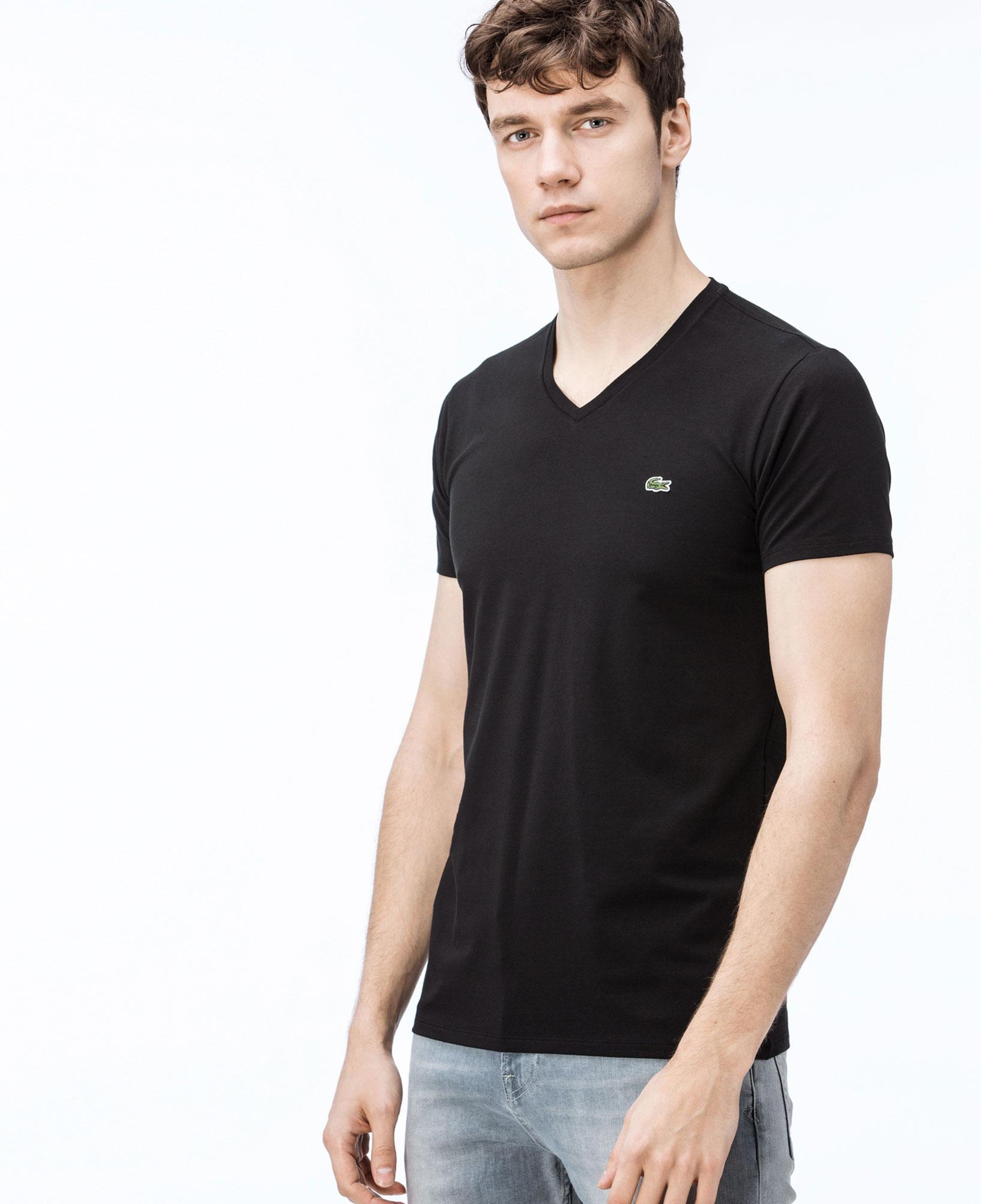 Erkek Slim Fit V Yaka Siyah T-Shirt