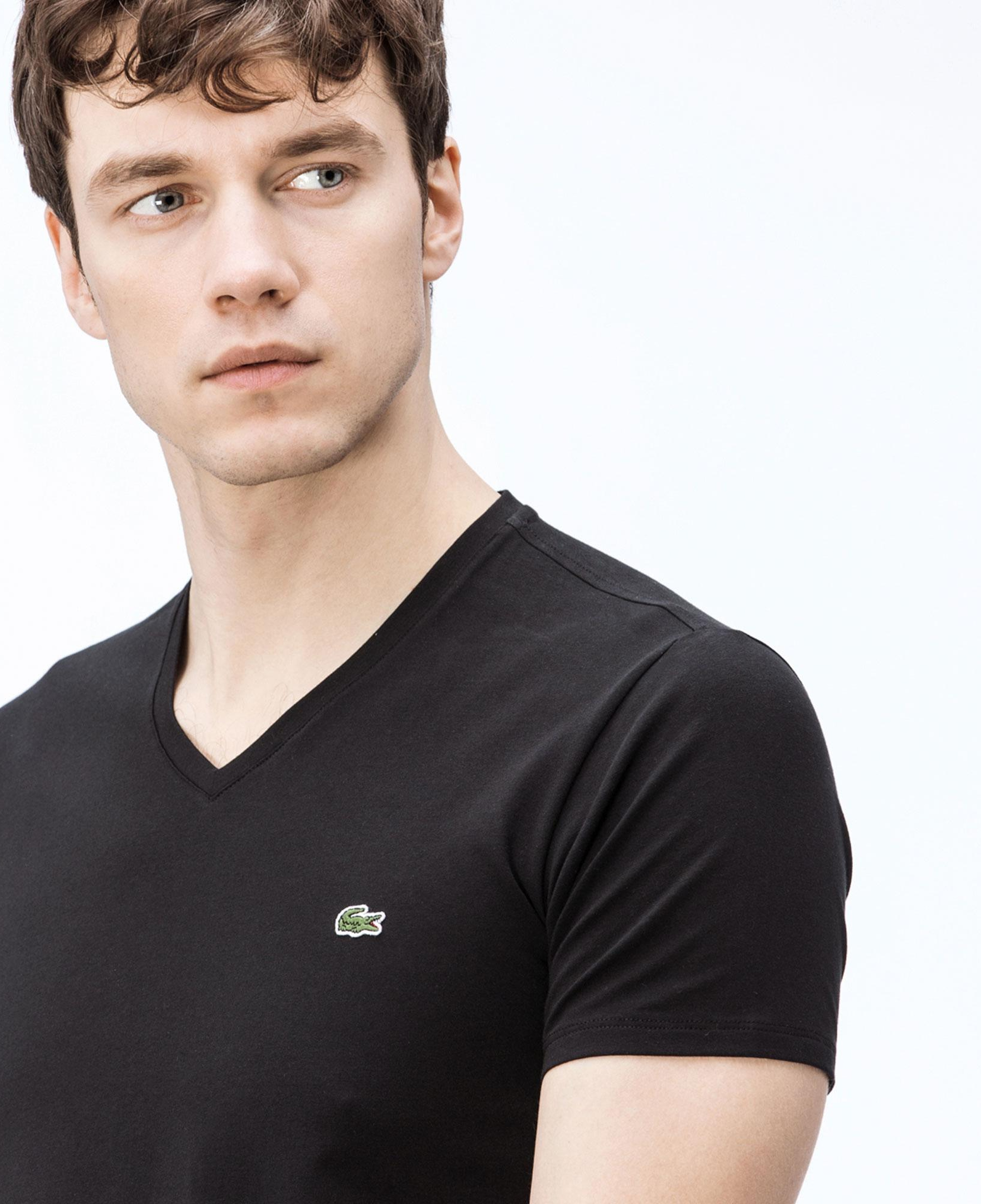 Erkek Slim Fit V Yaka Siyah T-Shirt