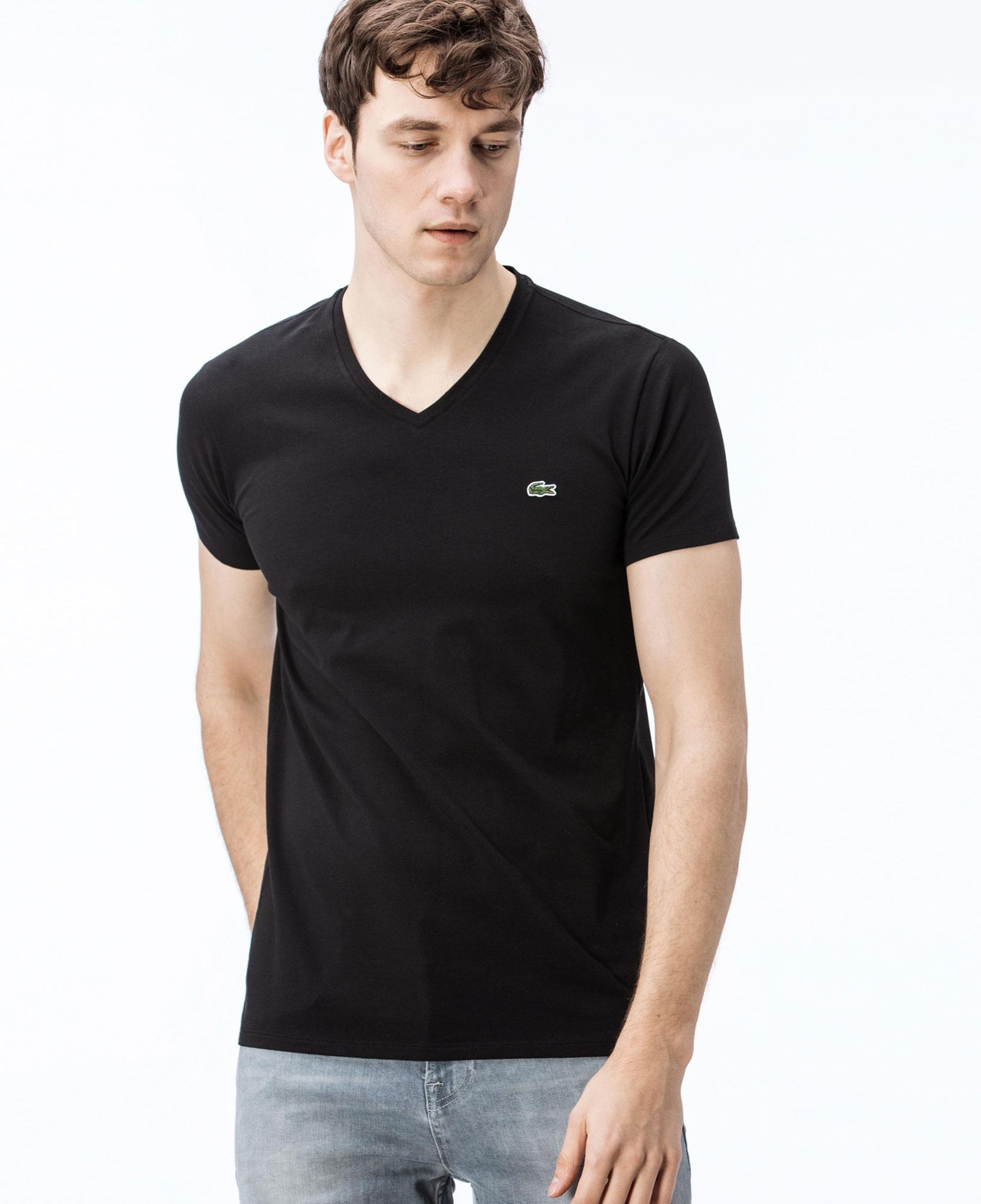Erkek Slim Fit V Yaka Siyah T-Shirt
