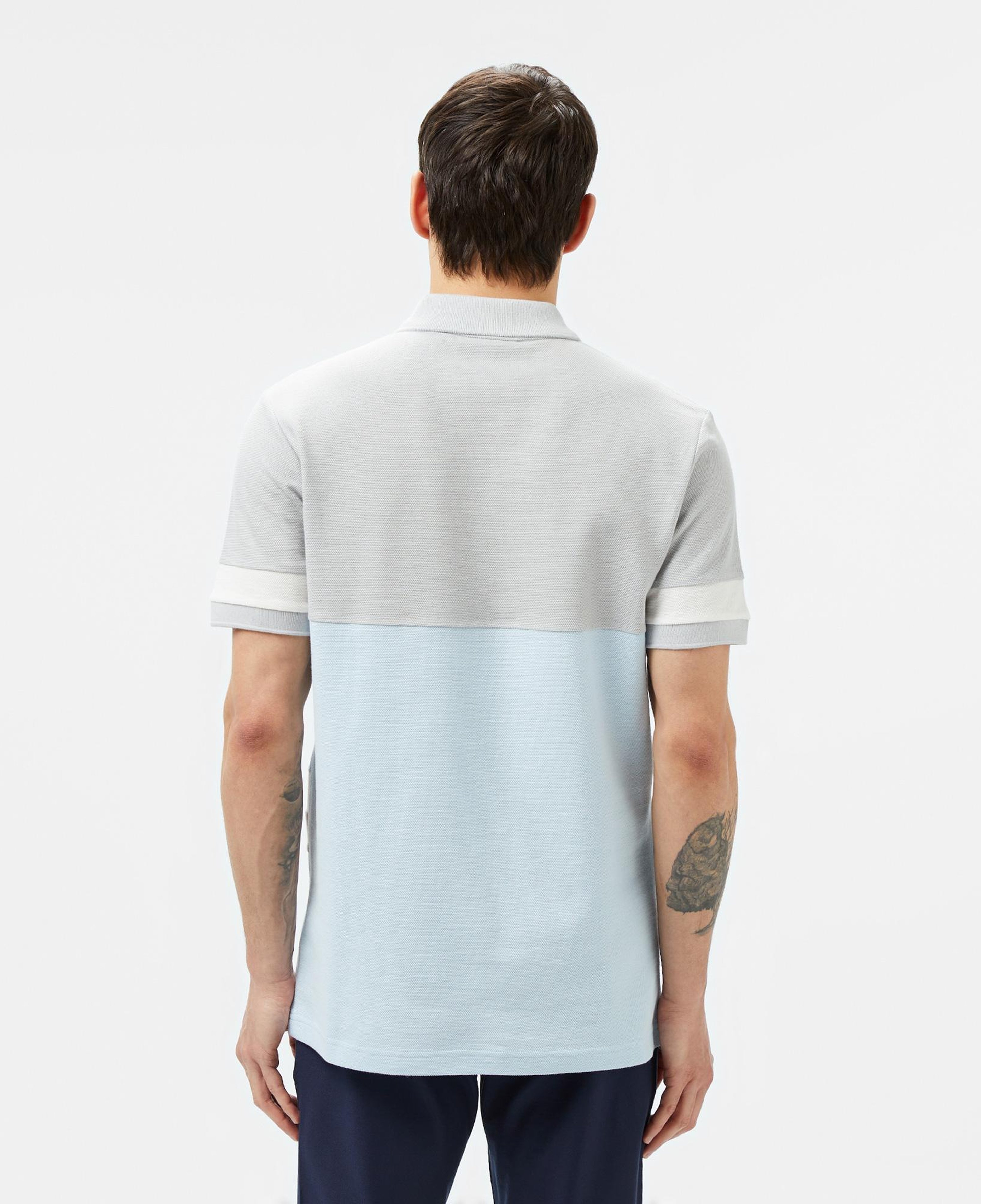 Erkek Regular Fit Yarım Fermuarlı Renk Bloklu Açık Mavi Polo