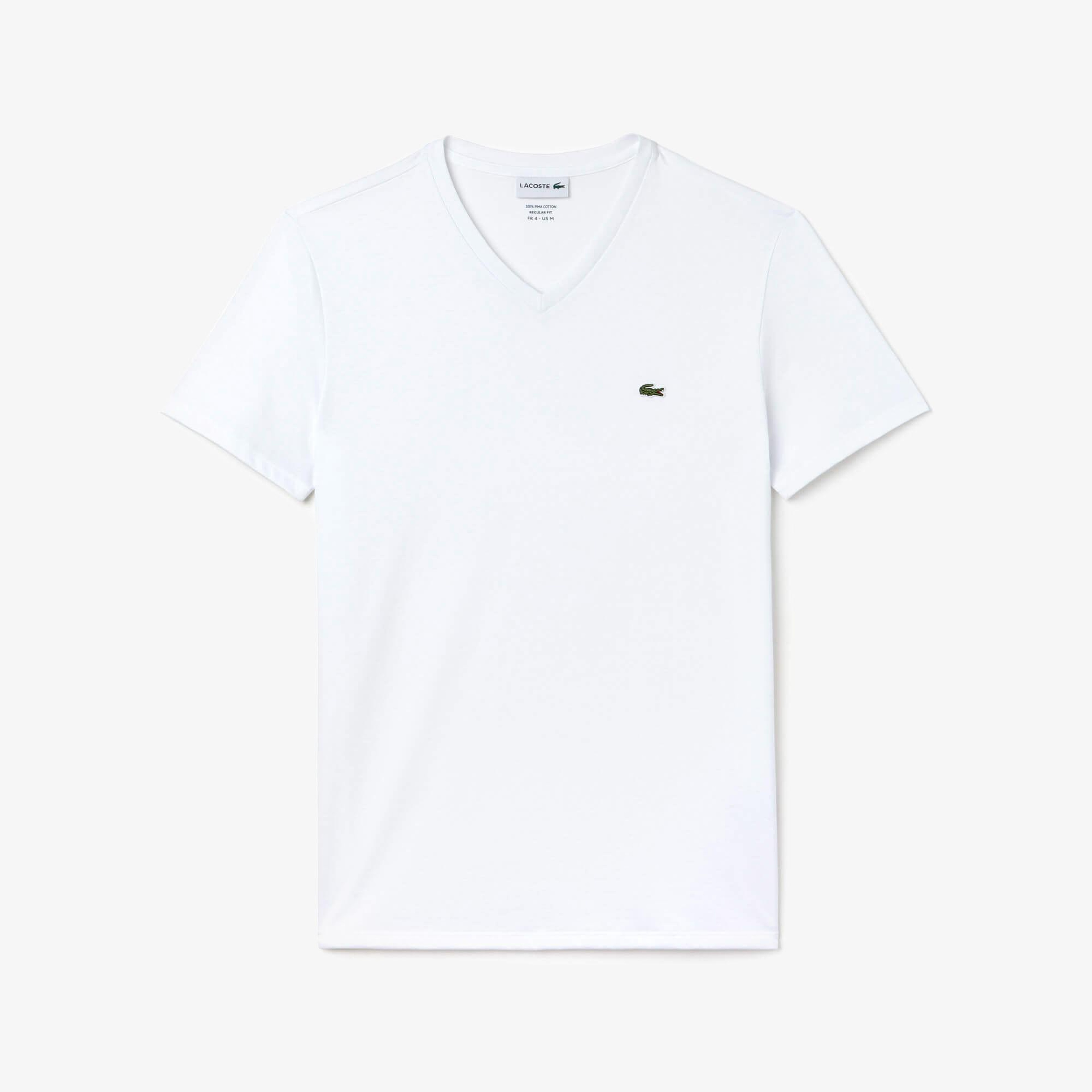 Lacoste Erkek Slim Fit V Yaka Beyaz T-Shirt