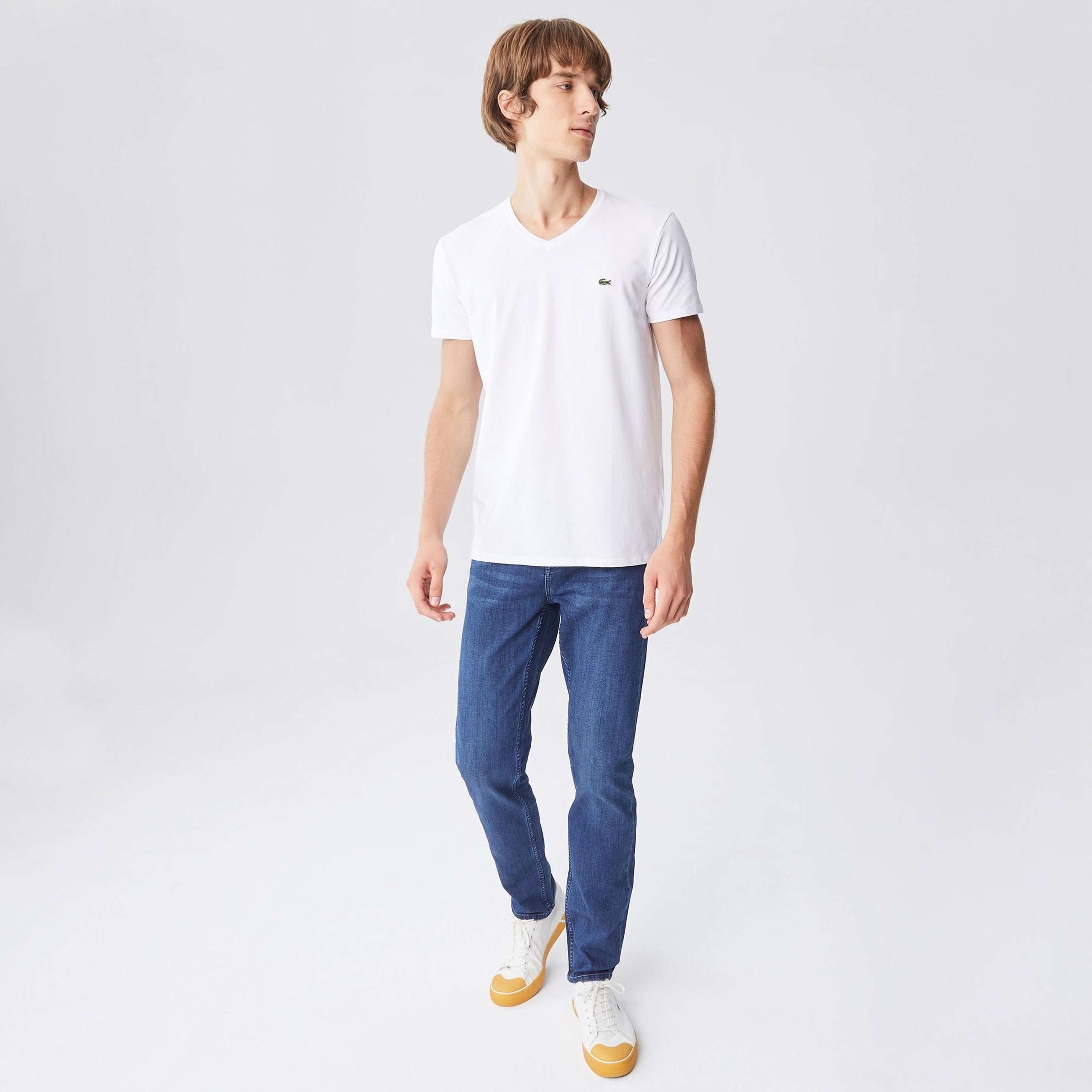 Lacoste Erkek Slim Fit V Yaka Beyaz T-Shirt