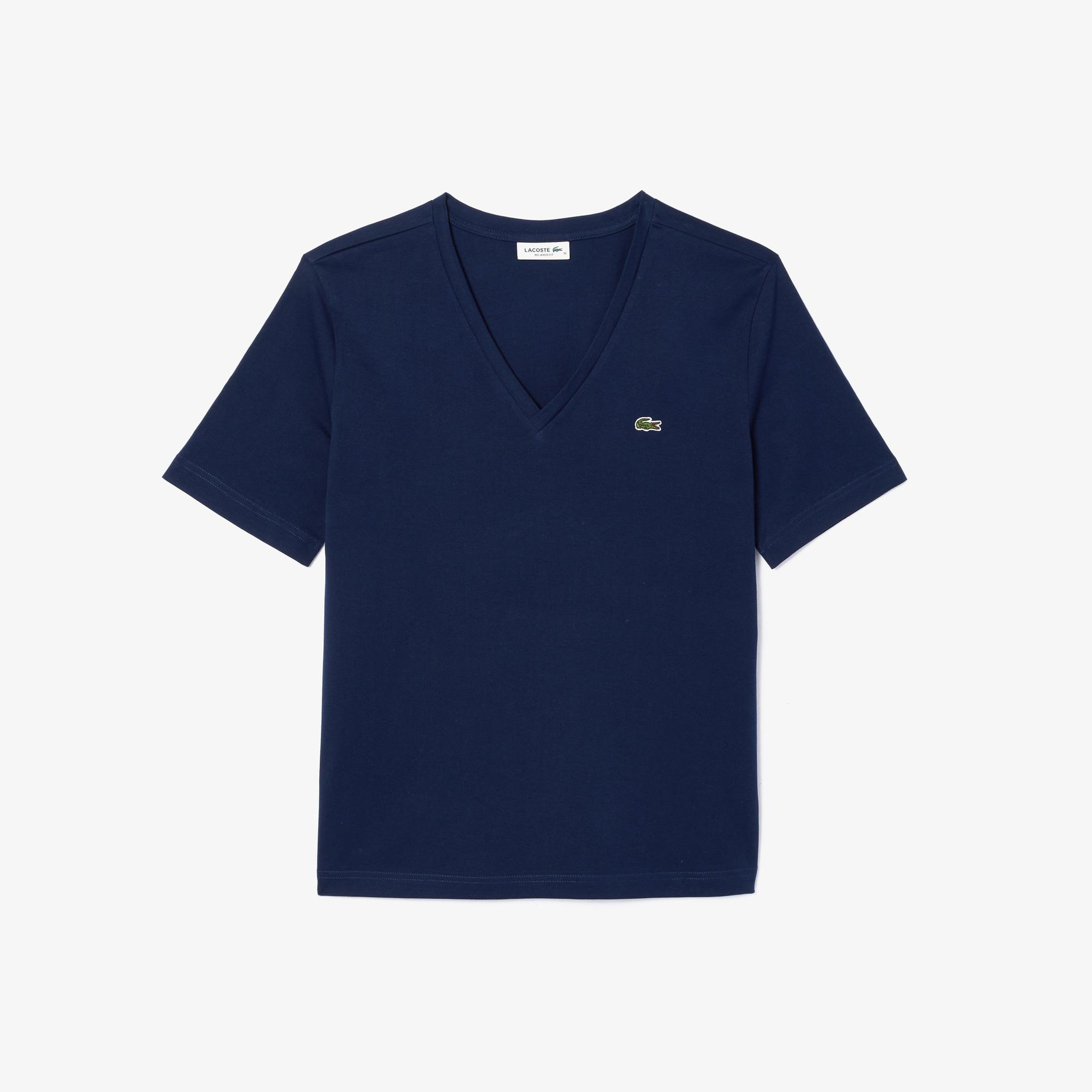 Kadın Relaxed Fit V Yaka Lacivert T-Shirt