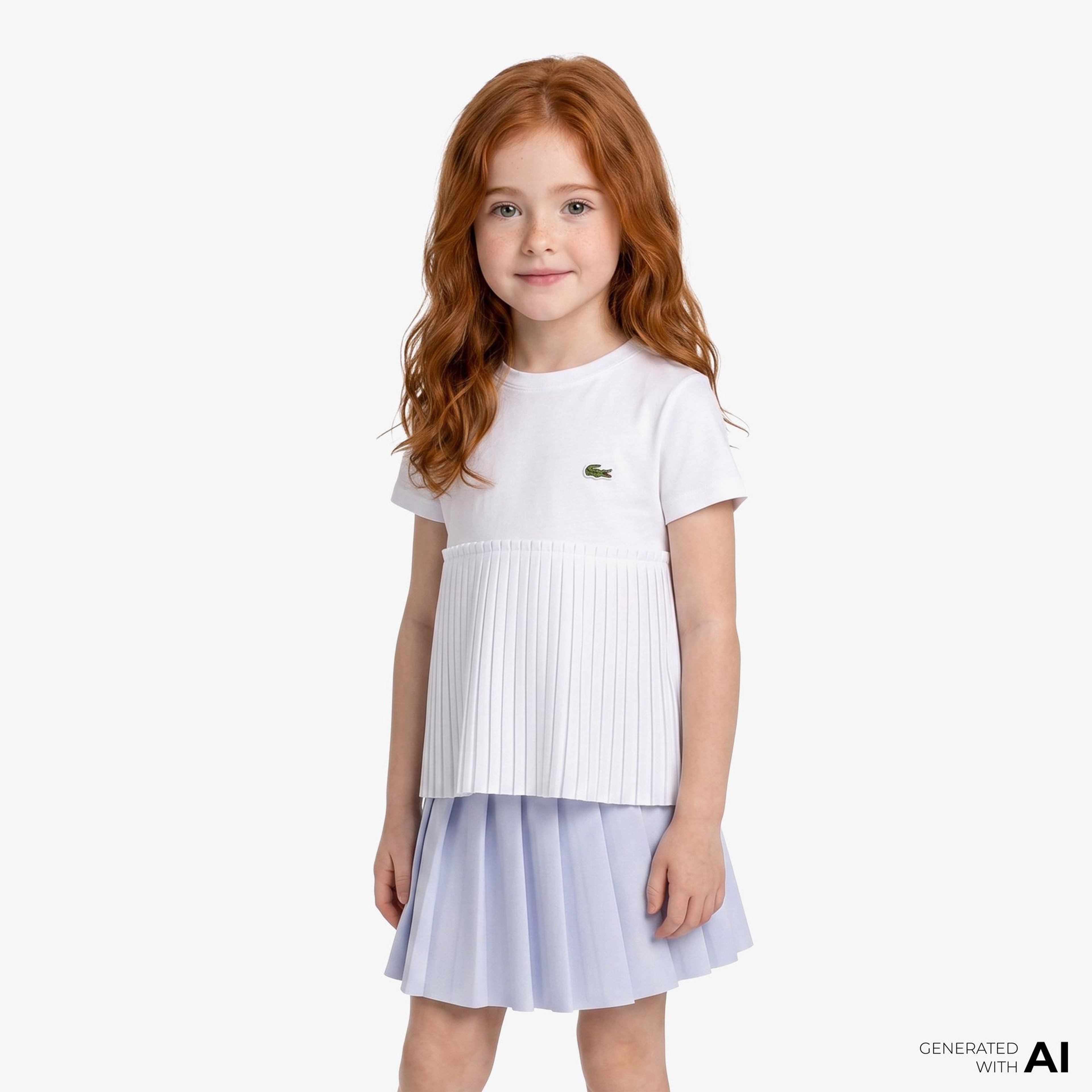 Lacoste Kız Çocuk Bisiklet Yaka Beyaz T-Shirt