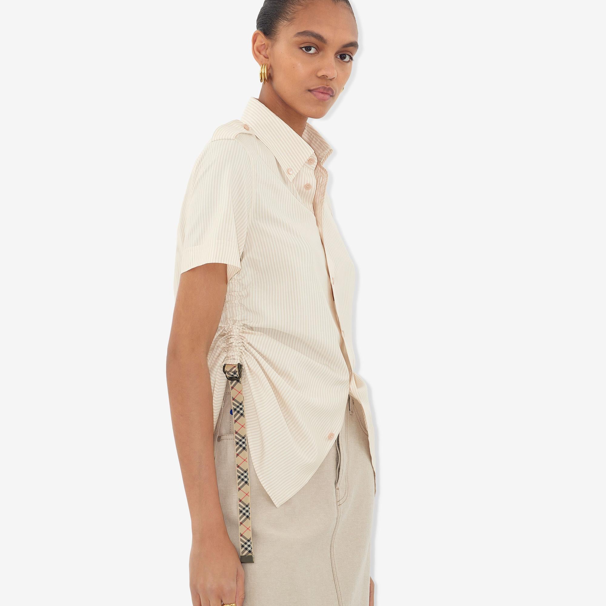 Burberry Striped Silk Kadın Krem Gömlek