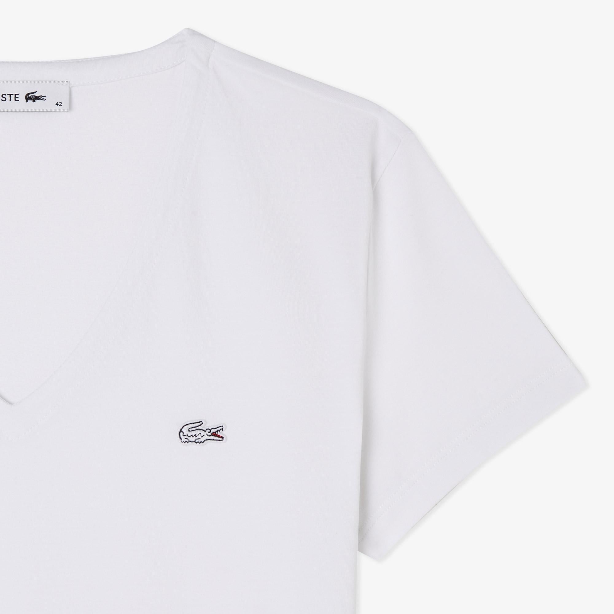 Kadın Slim Fit V Yaka Beyaz T-Shirt
