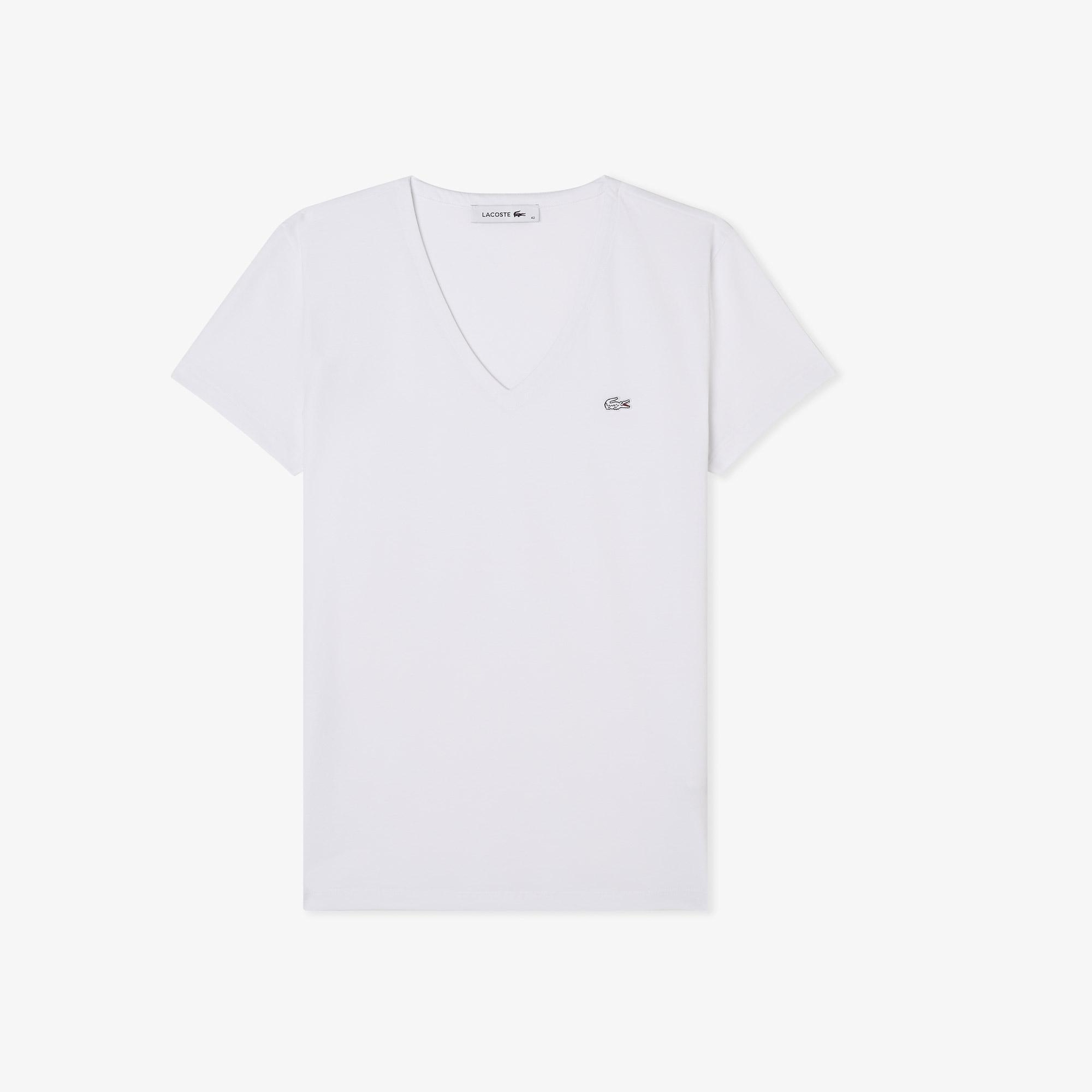 Kadın Slim Fit V Yaka Beyaz T-Shirt