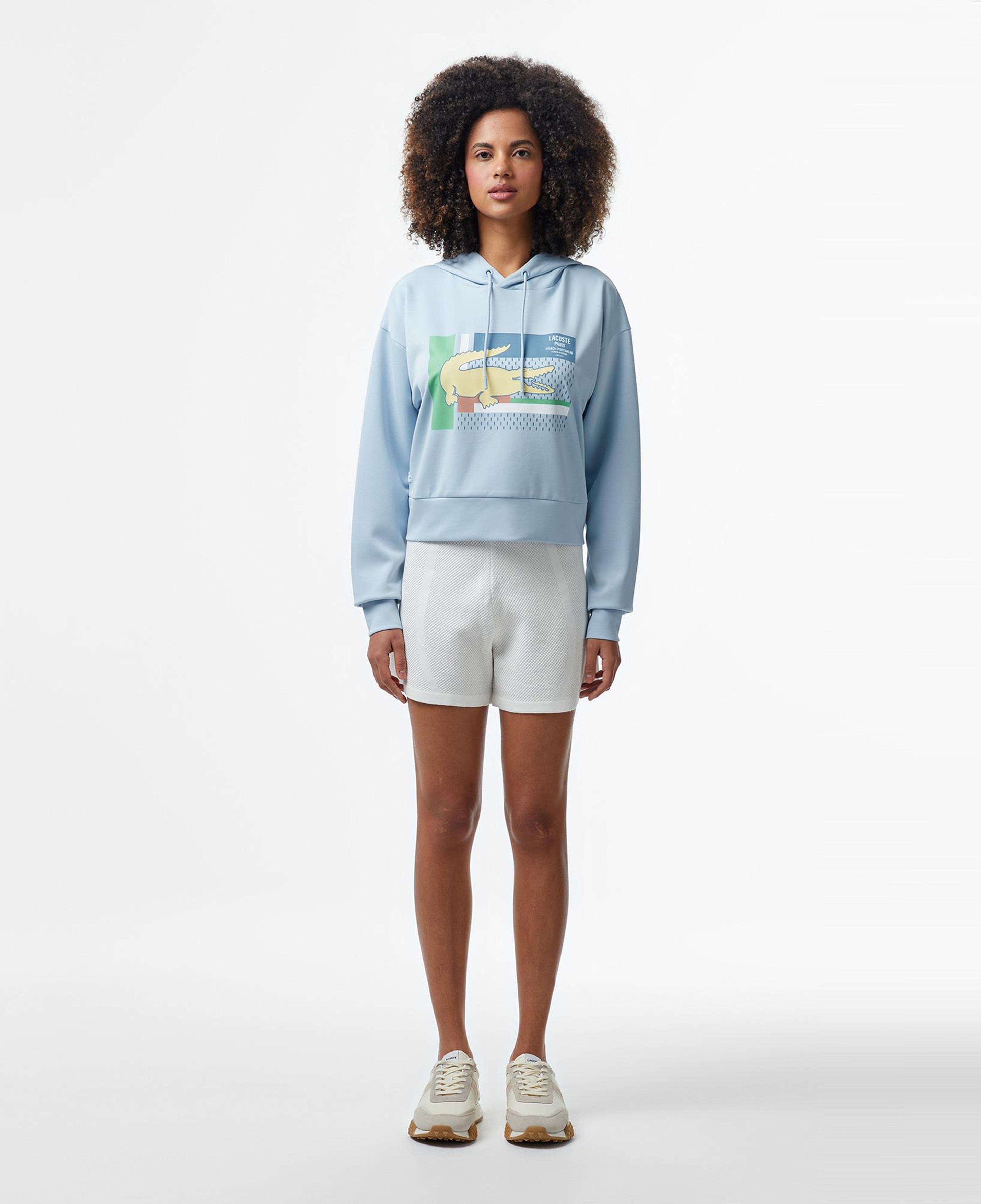 Lacoste Kadın Relaxed Fit Kapüşonlu Baskılı Açık Mavi Sweatshirt