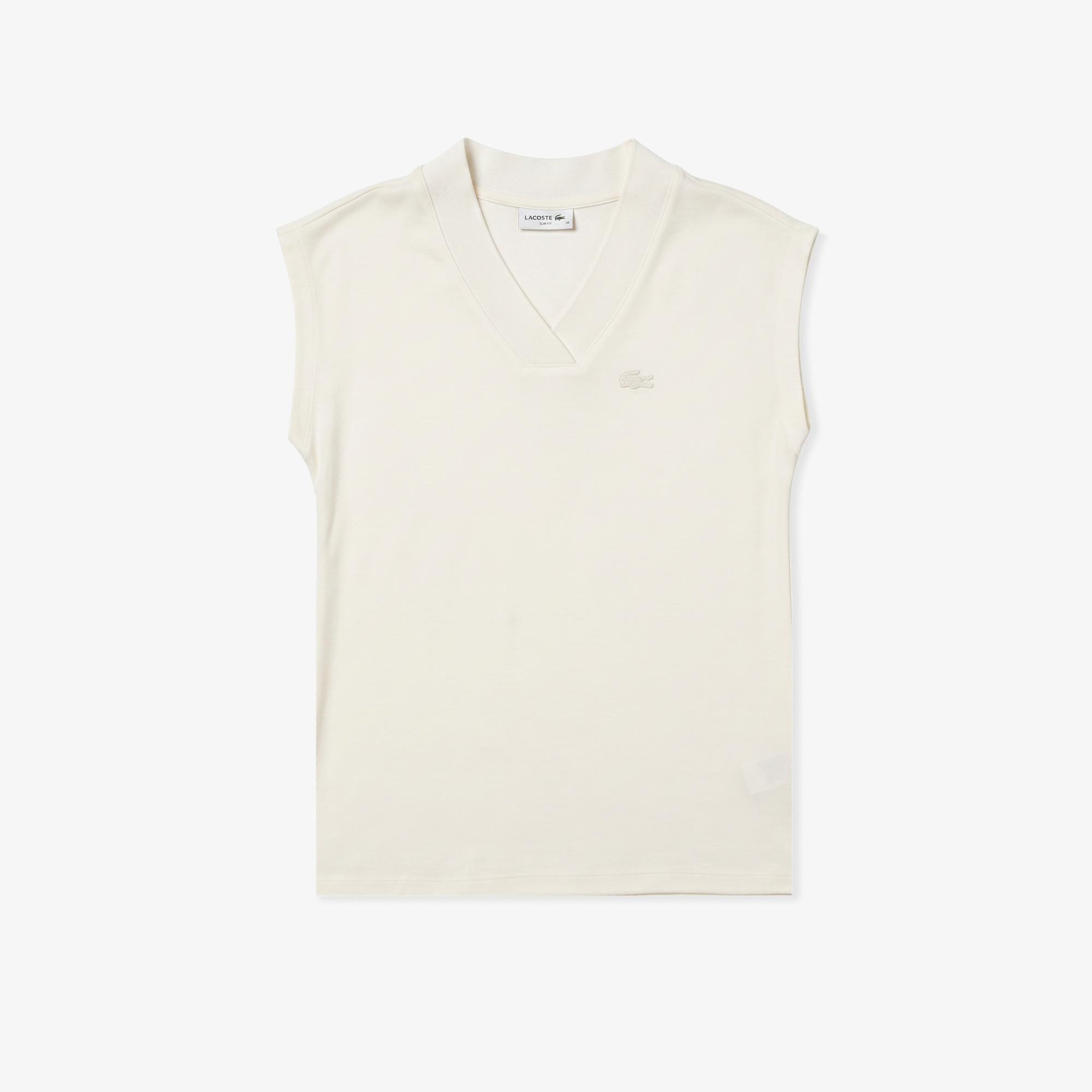 Kadın Slim Fit Kolsuz V Yaka Krem Bluz