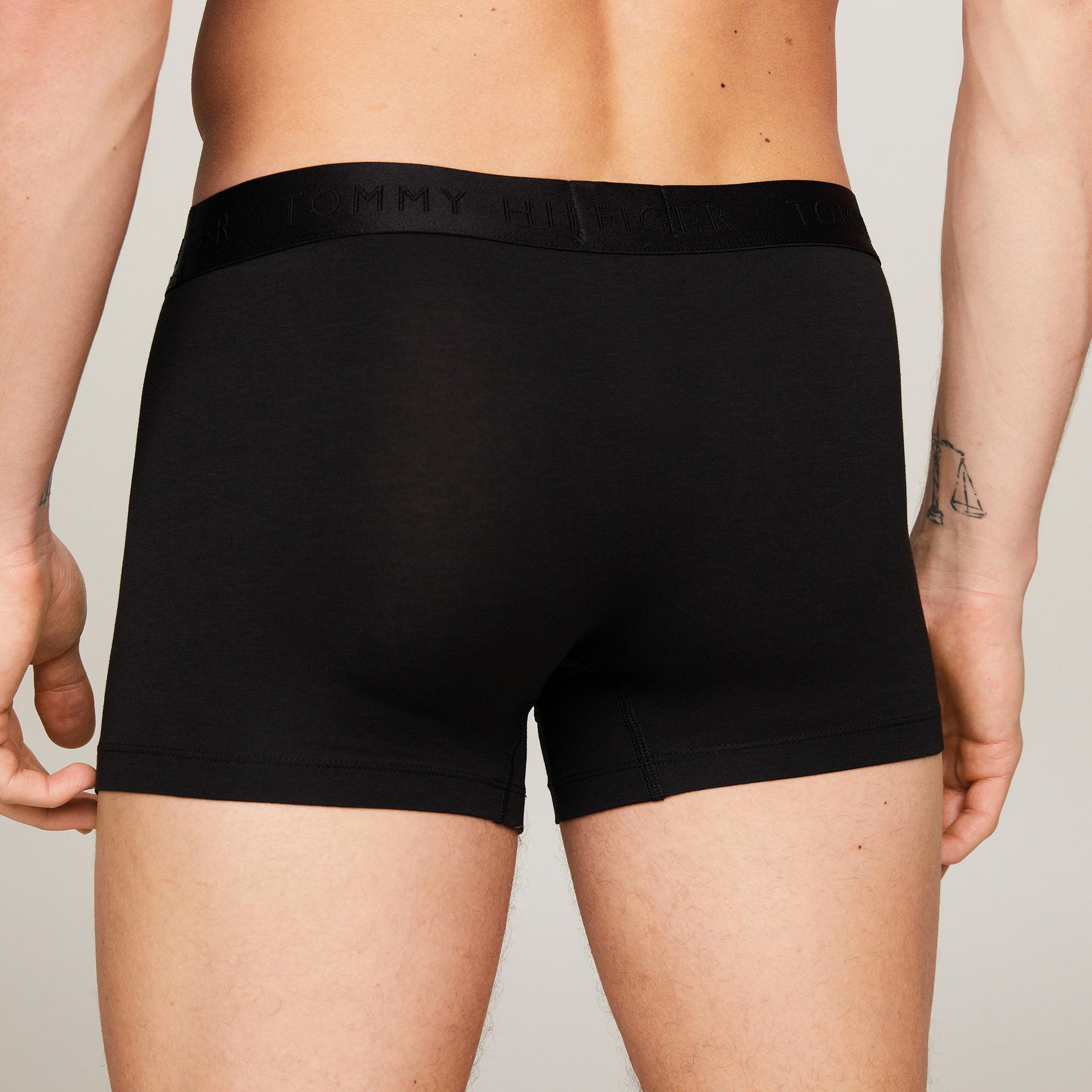 Tommy Hilfiger Trunk 3'lü Siyah Bantlı Lüks Modal Erkek Siyah Boxer