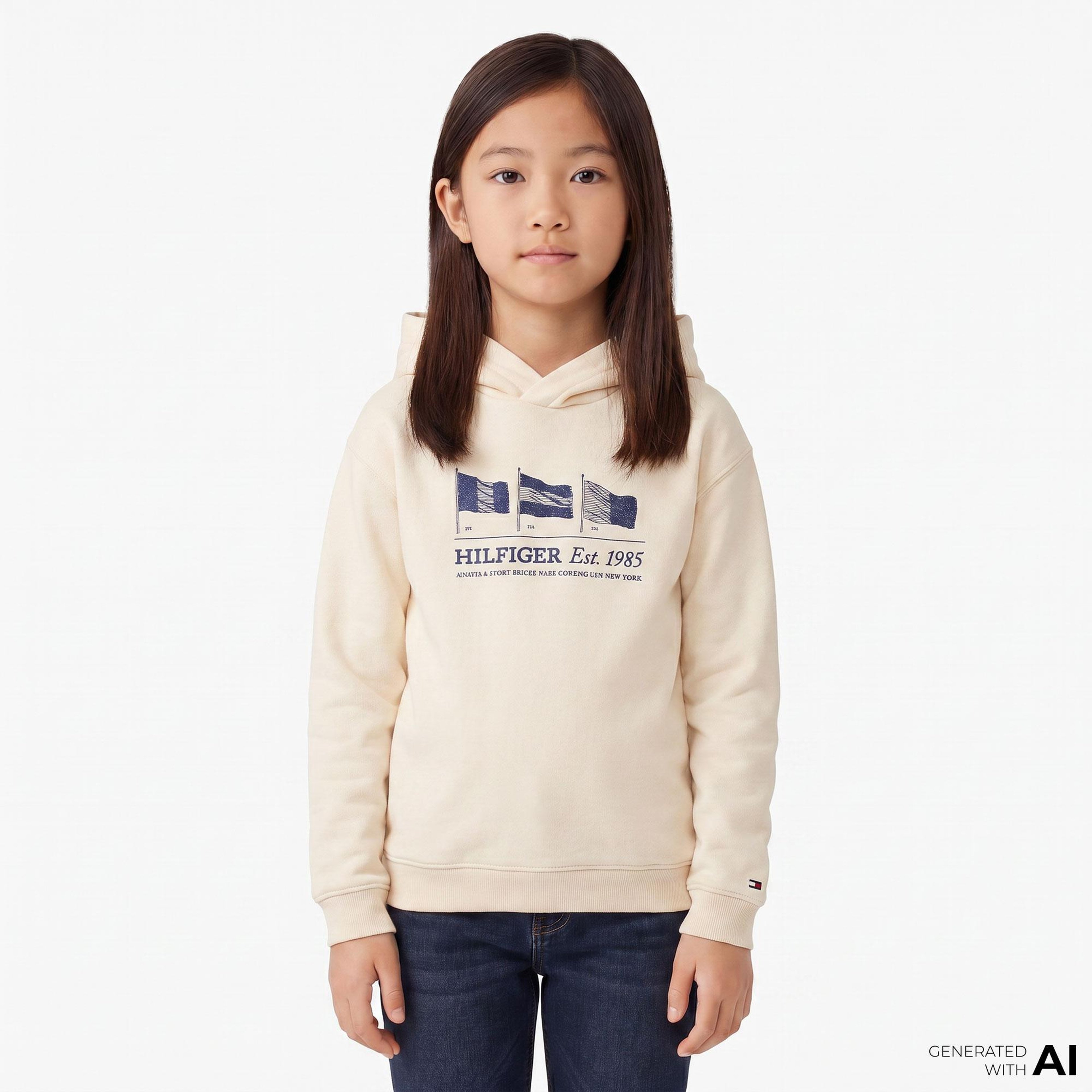 Tommy Hilfiger Waving Flag Çocuk Bej Hoodie