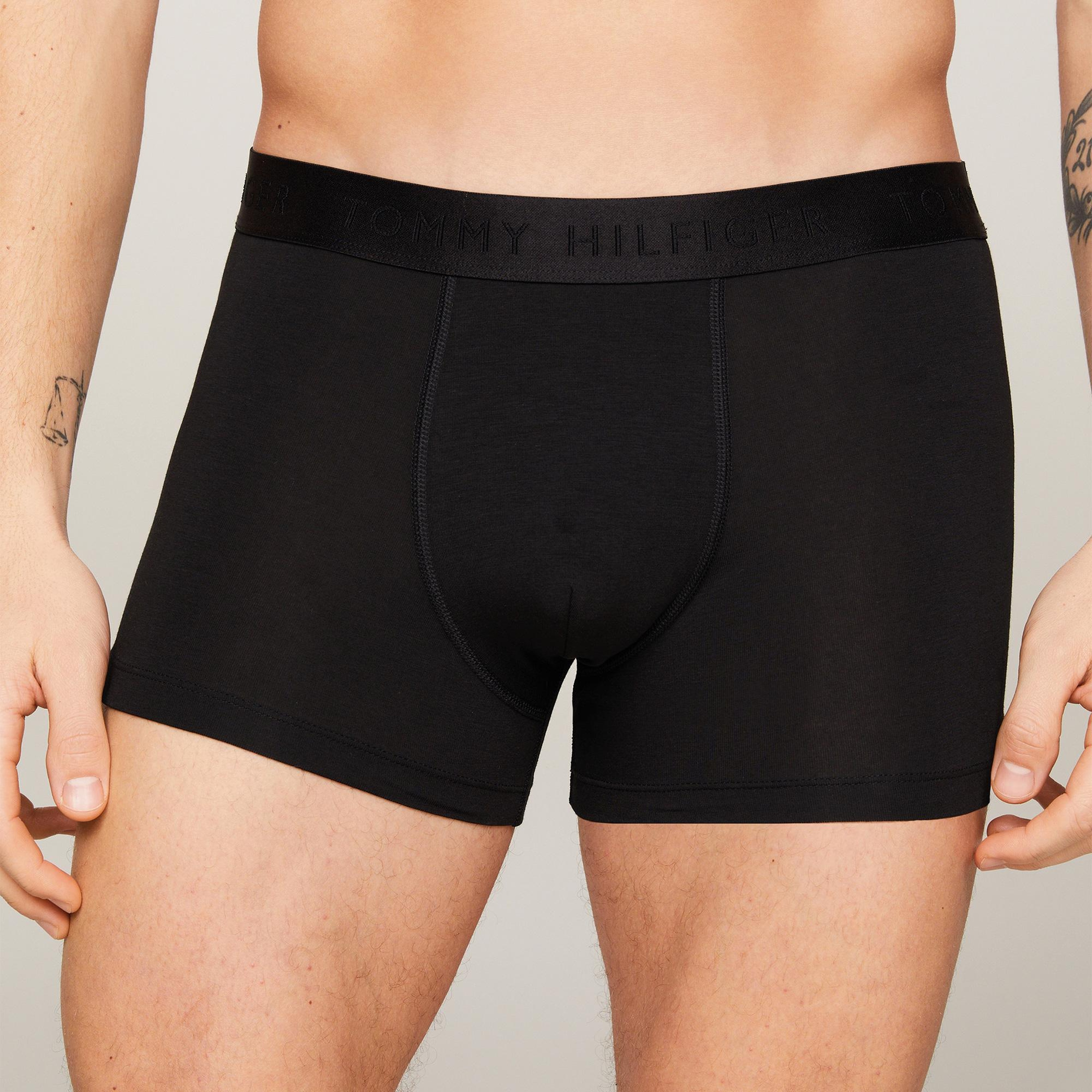 Tommy Hilfiger Trunk 3'lü Siyah Bantlı Lüks Modal Erkek Siyah Boxer