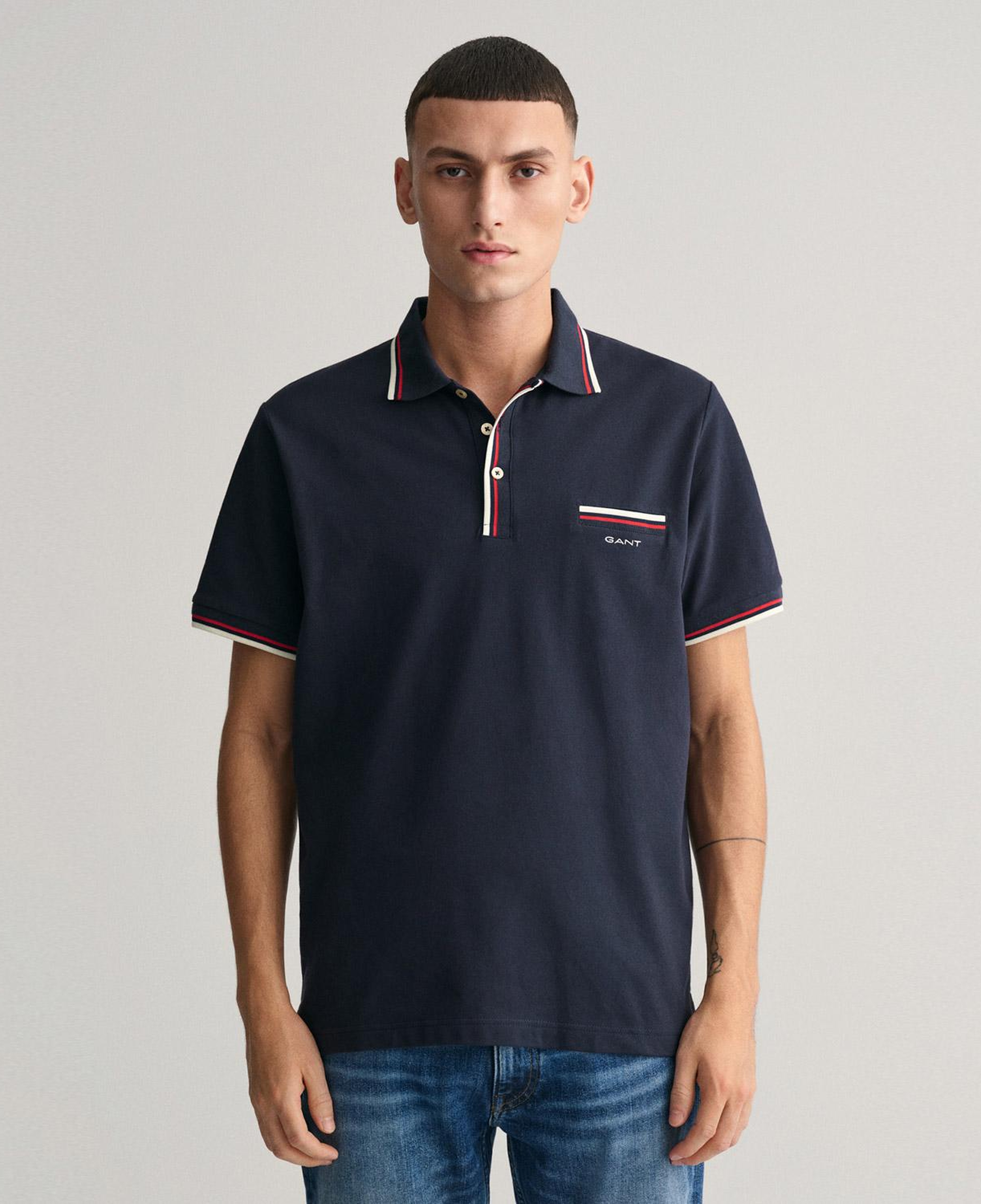 GANT Erkek Lacivert Regular Fit Çizgili Polo