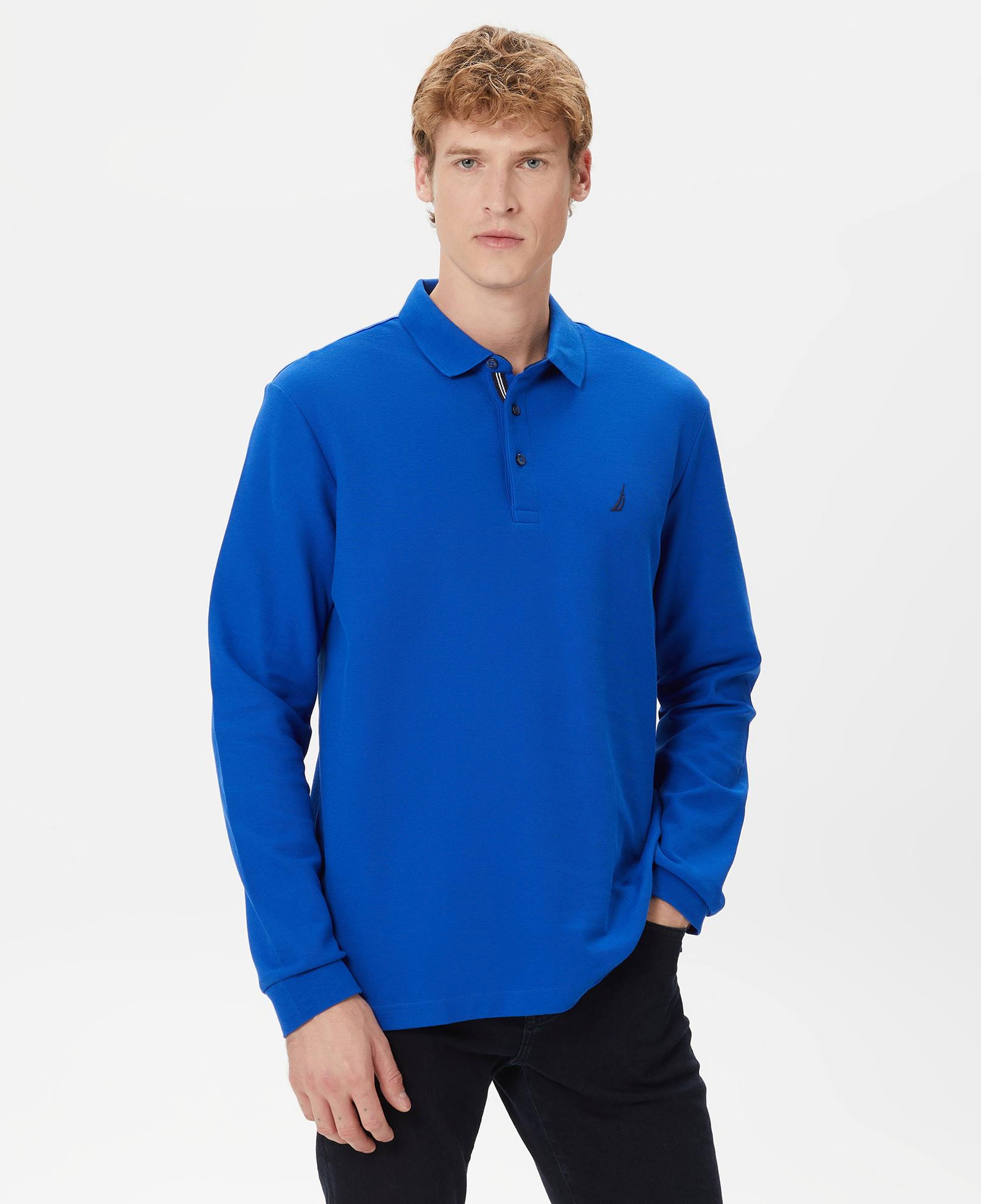 Nautica Erkek Mavi Classic Fit Uzun Kollu Polo Yaka T-Shirt