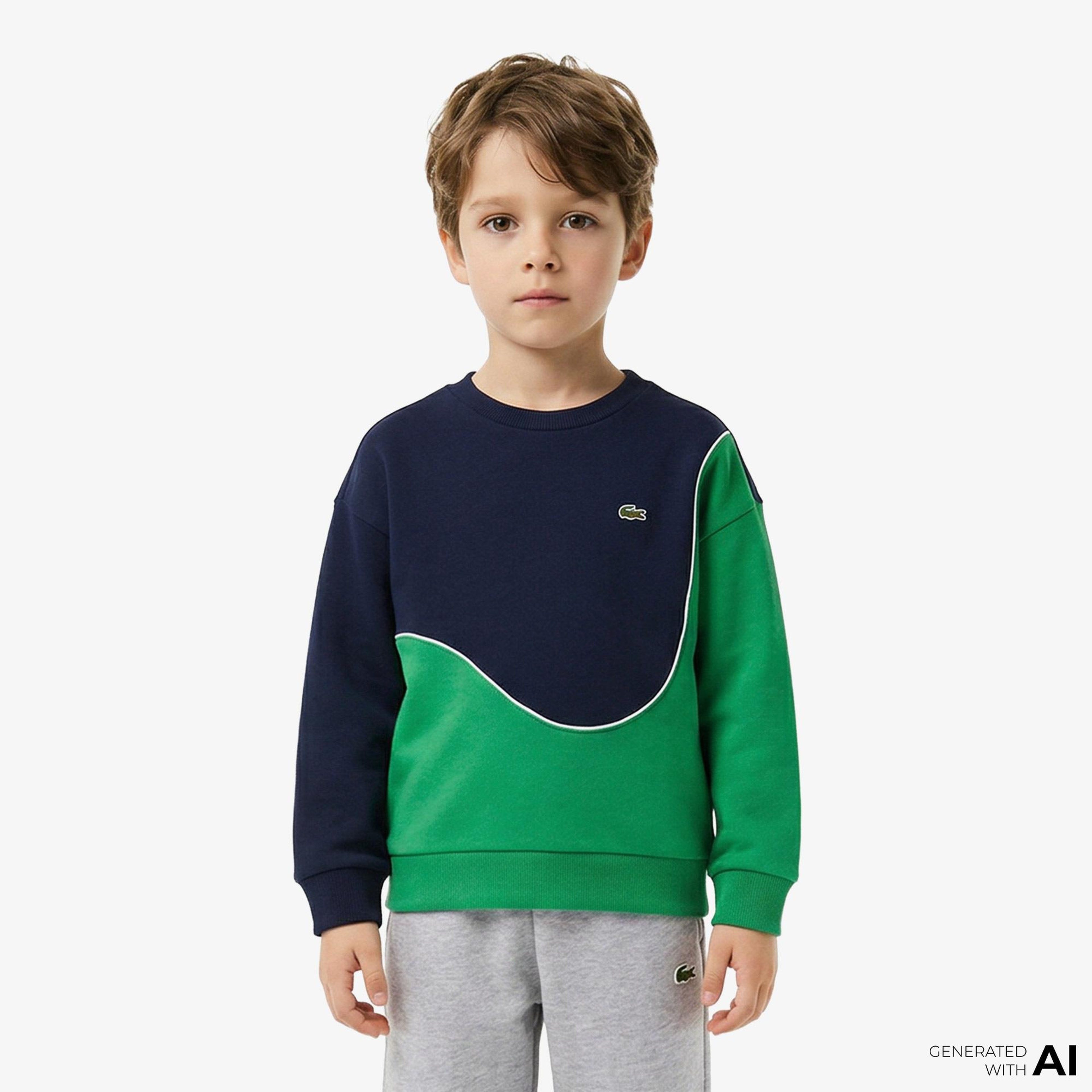 Lacoste Çocuk Bisiklet Yaka Renk Bloklu Lacivert Sweatshirt