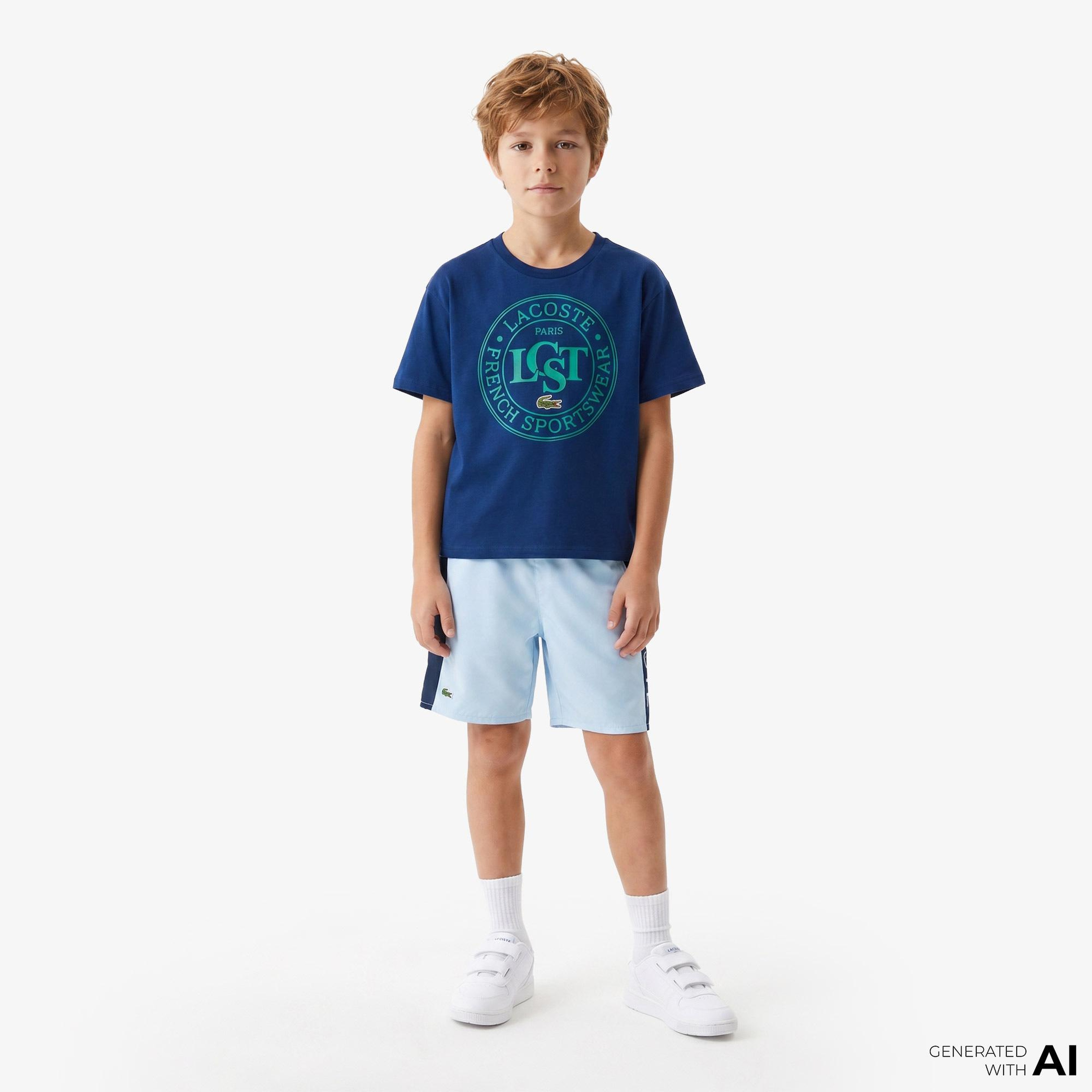 Çocuk Bisiklet Yaka Baskılı Mavi T-Shirt