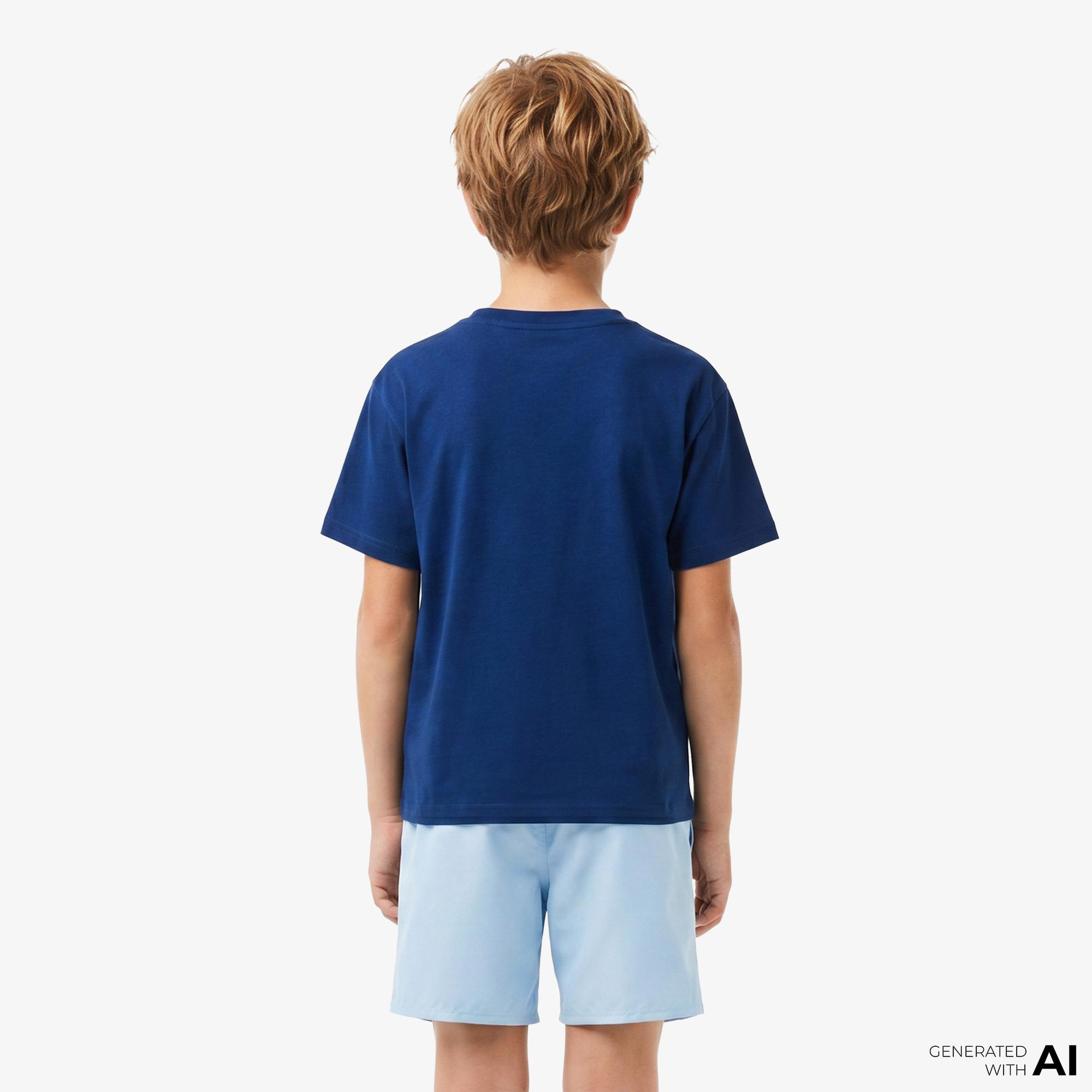 Çocuk Bisiklet Yaka Baskılı Mavi T-Shirt