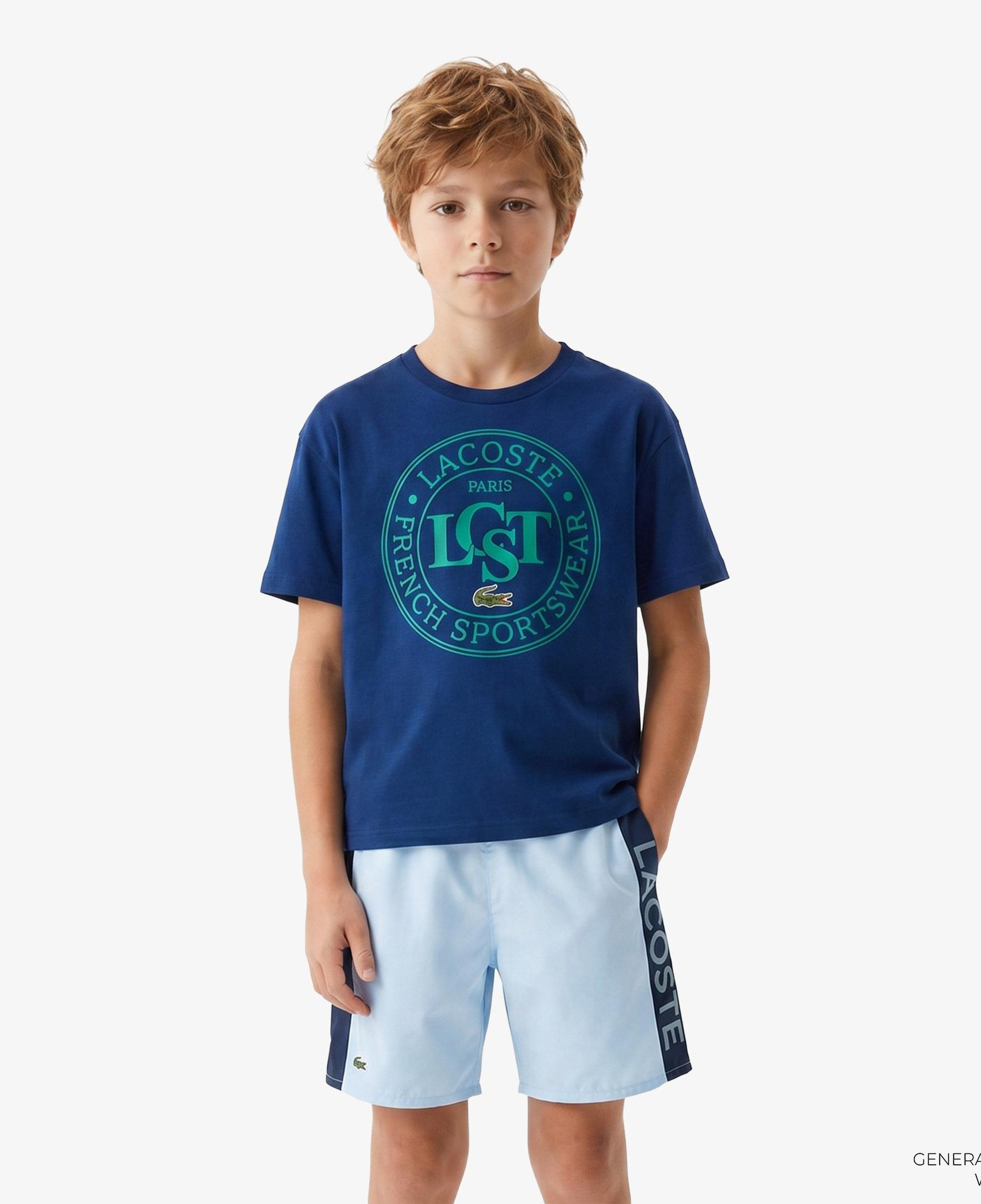 Çocuk Bisiklet Yaka Baskılı Mavi T-Shirt