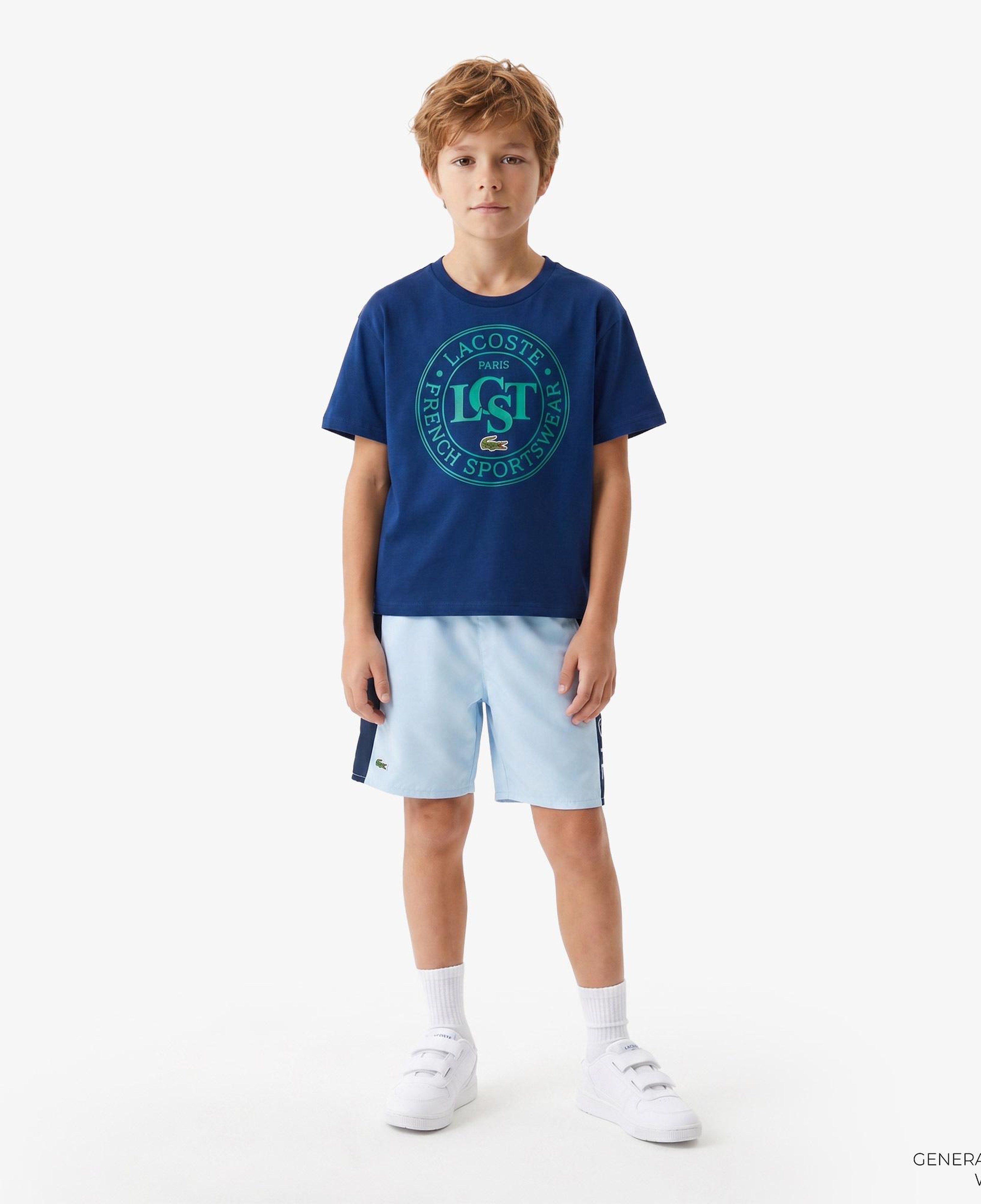 Çocuk Bisiklet Yaka Baskılı Mavi T-Shirt