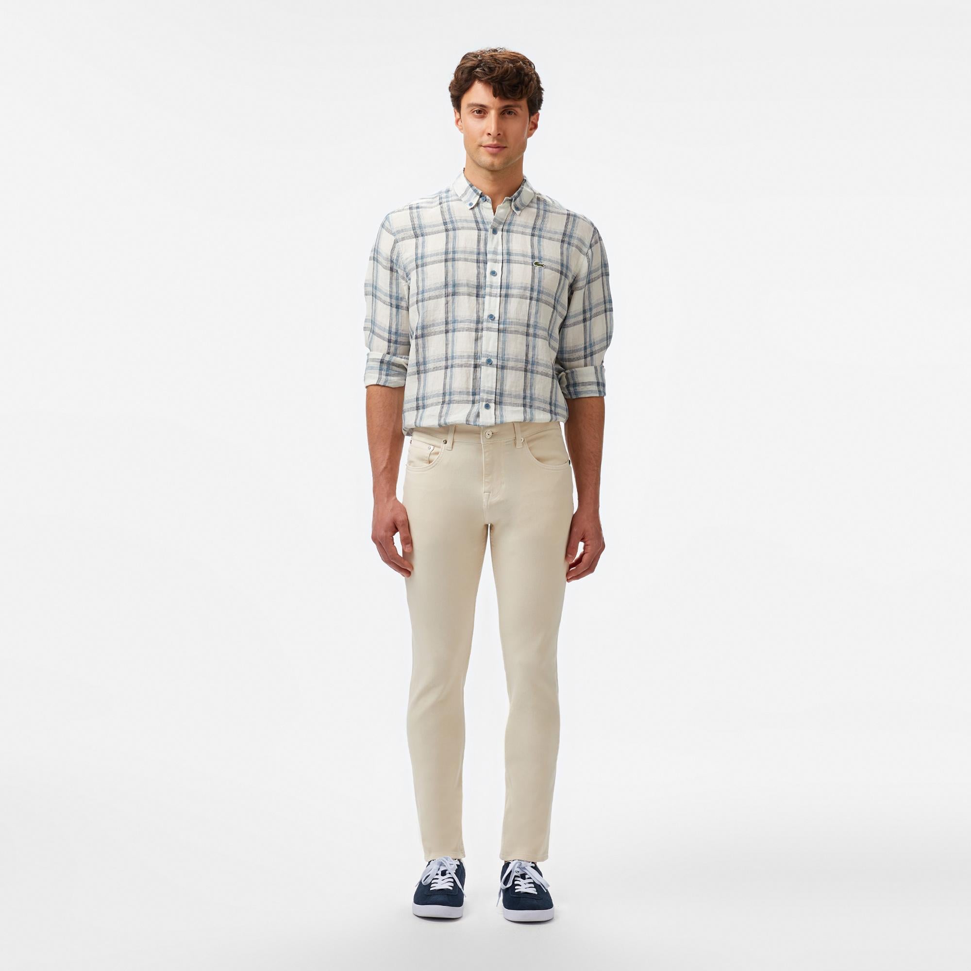 Erkek Slim Fit Krem Jean Pantolon