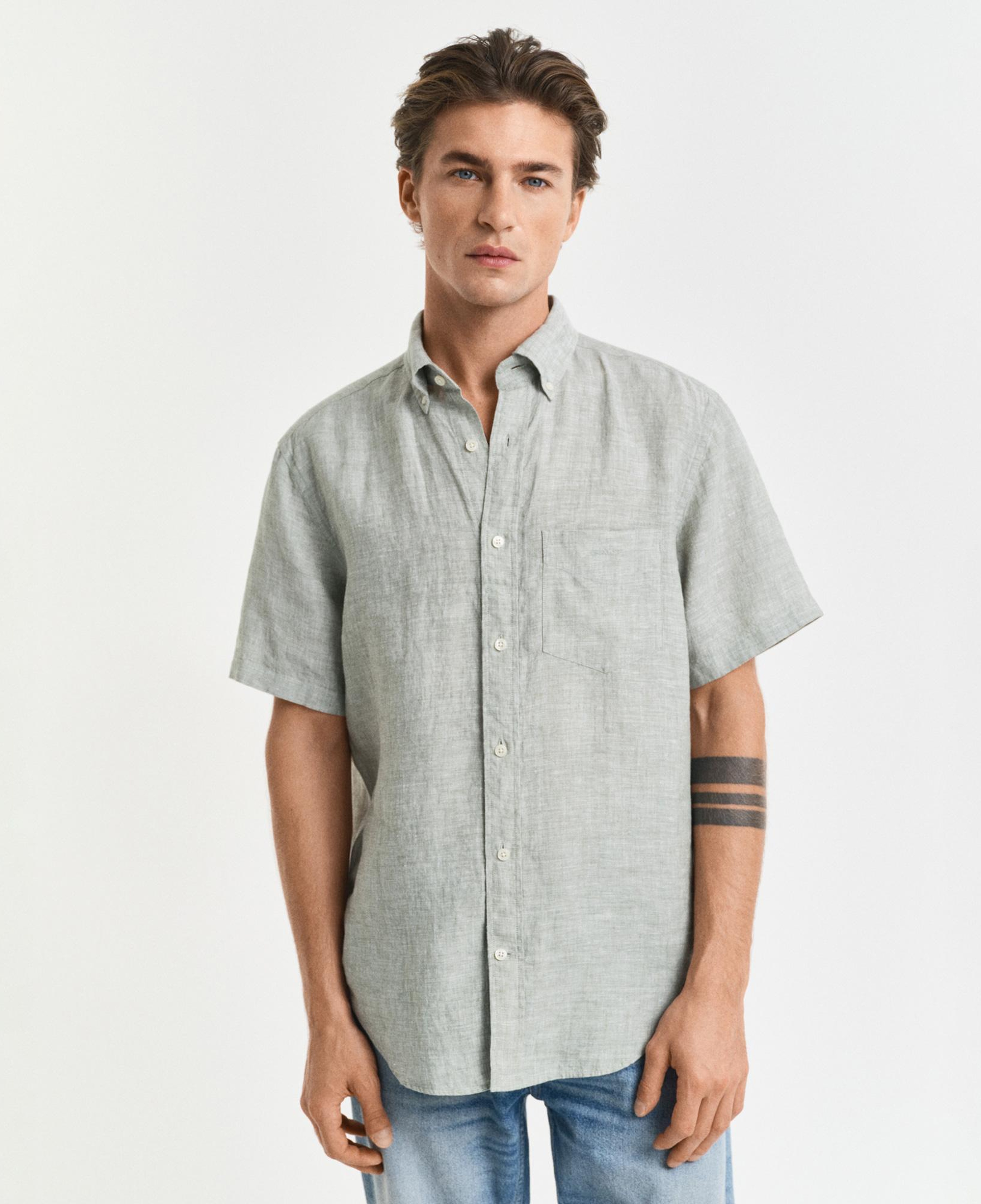 GANT Erkek Yeşil Regular Fit Düğmeli Yaka Keten Gömlek