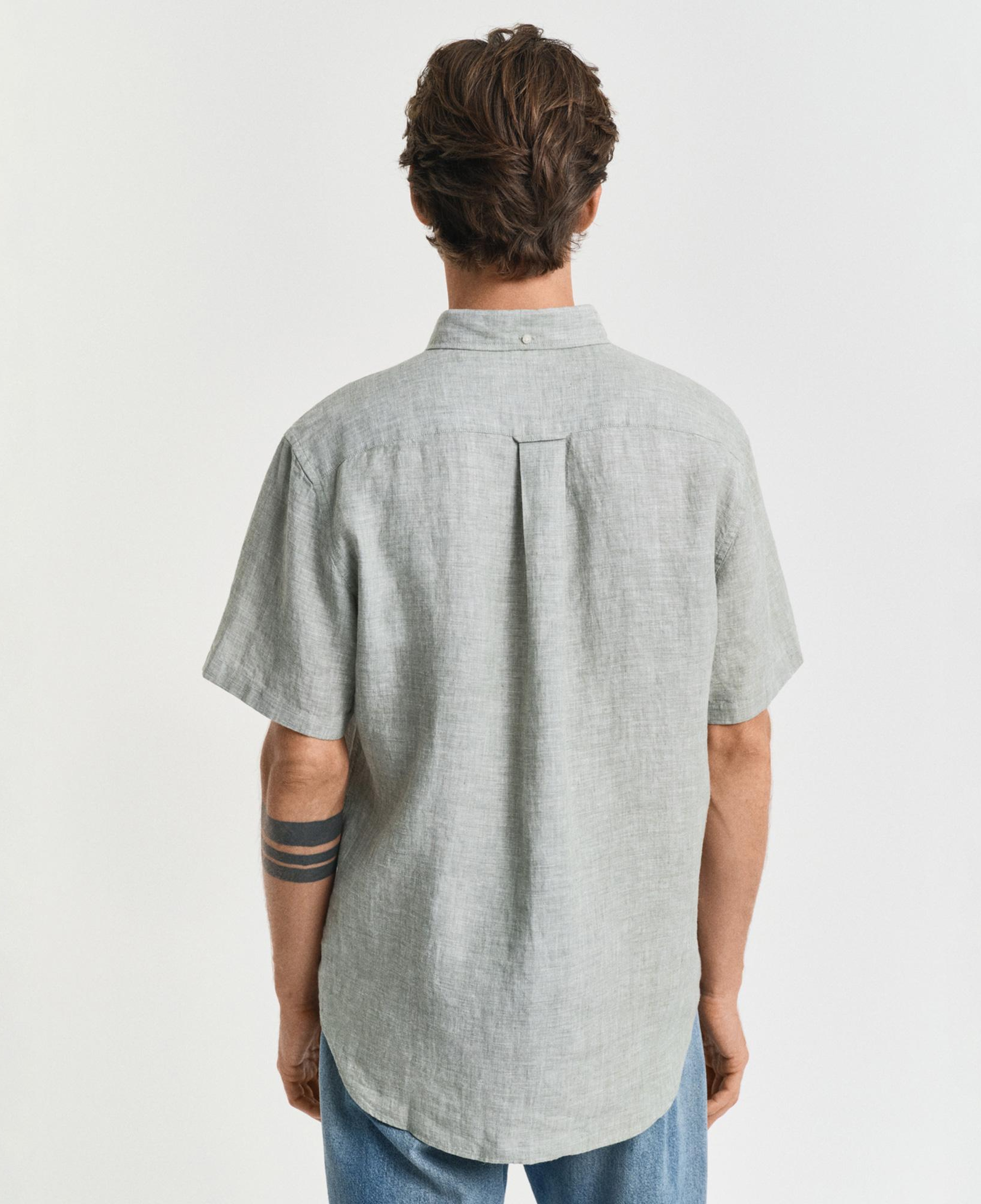 GANT Erkek Yeşil Regular Fit Düğmeli Yaka Keten Gömlek