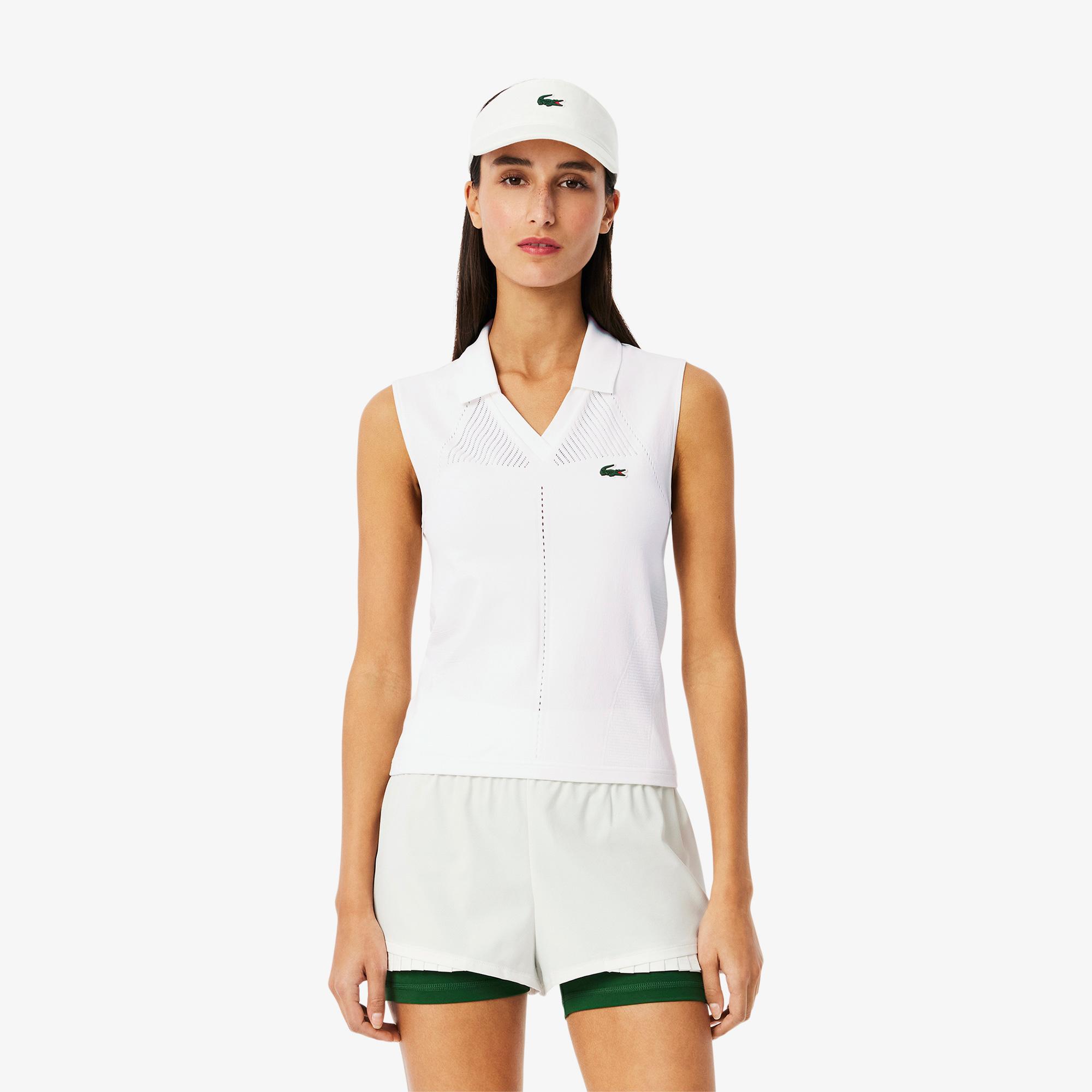 Kadın Slim Fit Kolsuz Beyaz Polo
