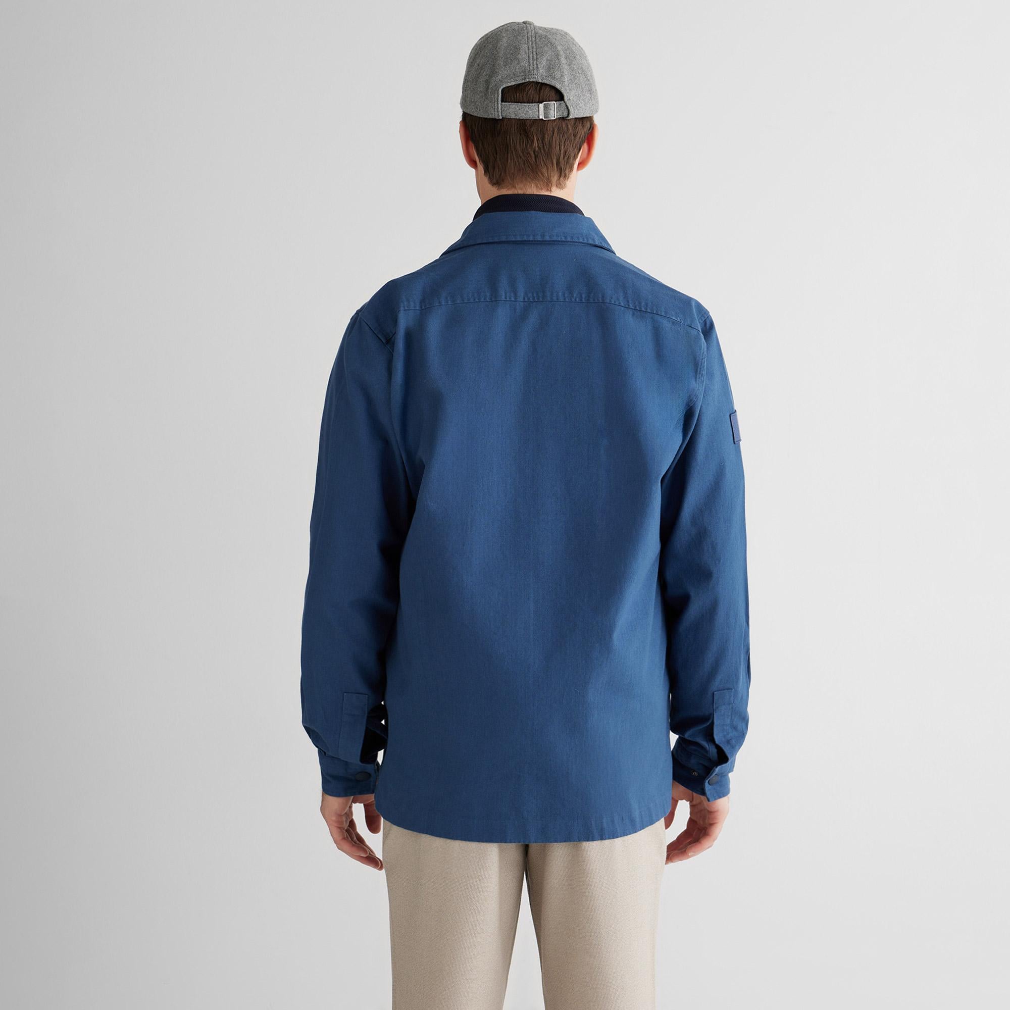 GANT Erkek Mavi Oversize Fit Fermuarlı Logolu Gömlek