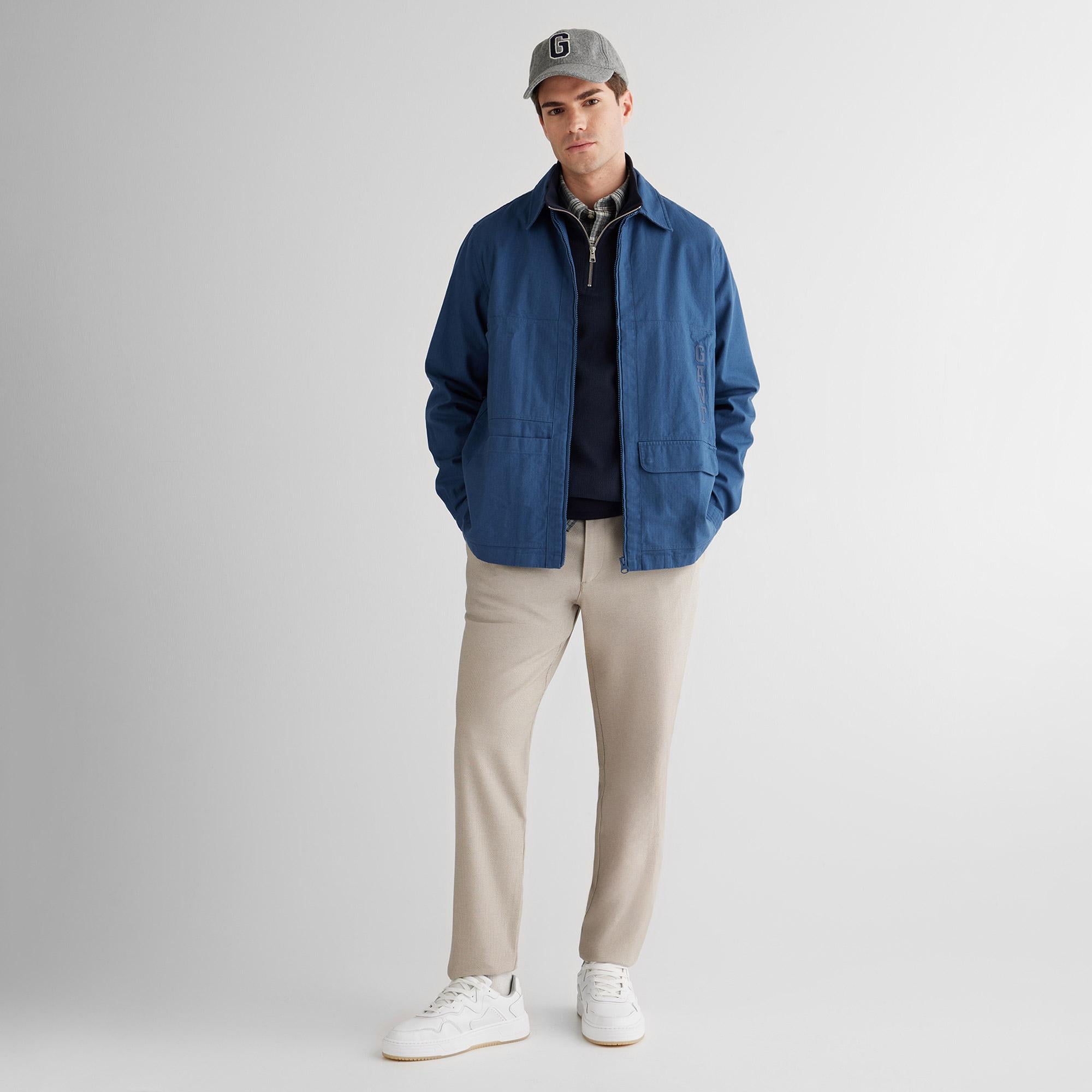GANT Erkek Mavi Oversize Fit Fermuarlı Logolu Gömlek