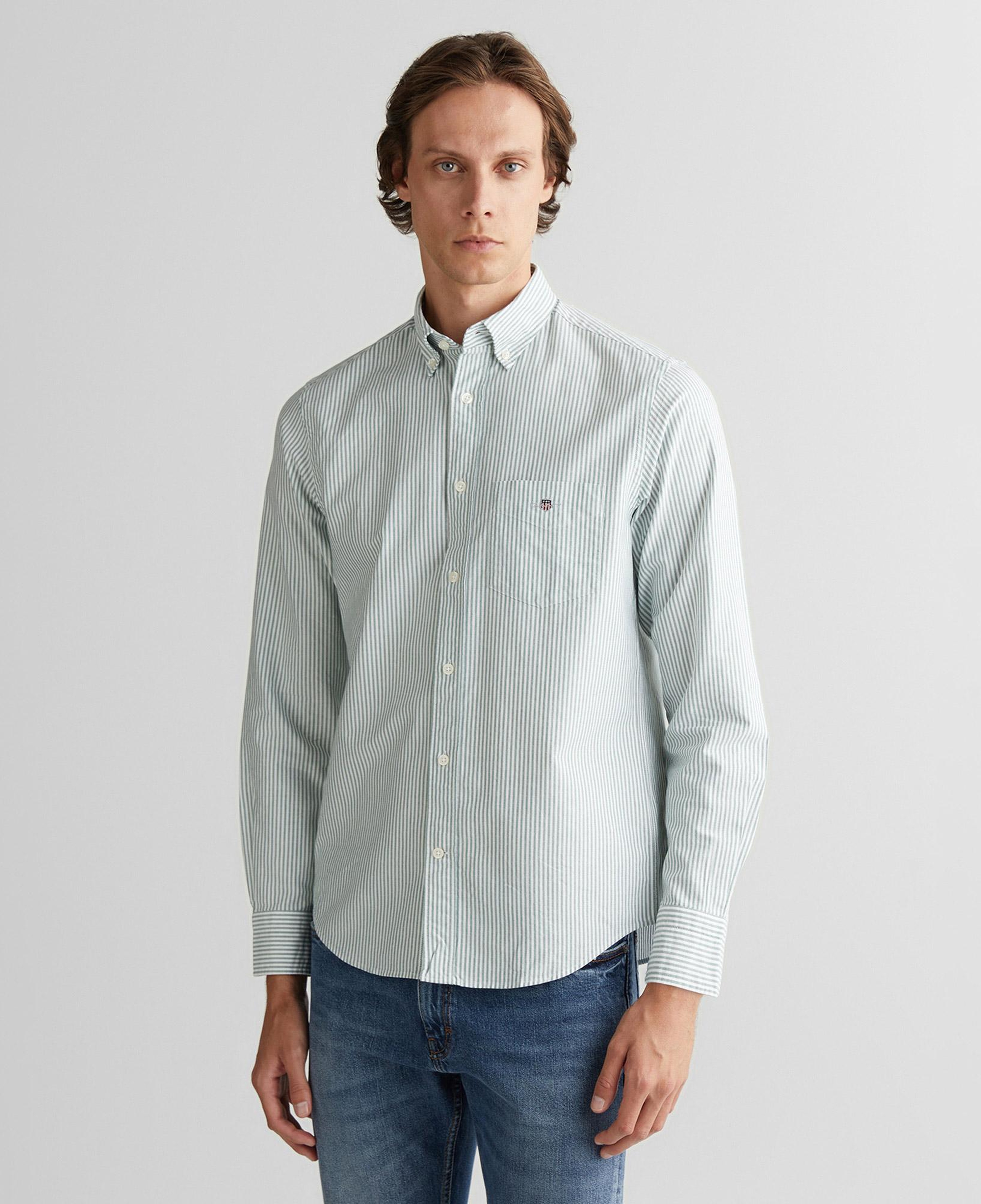 GANT Erkek Yeşil Regular Fit Düğmeli Yaka Çizgili Oxford Gömlek