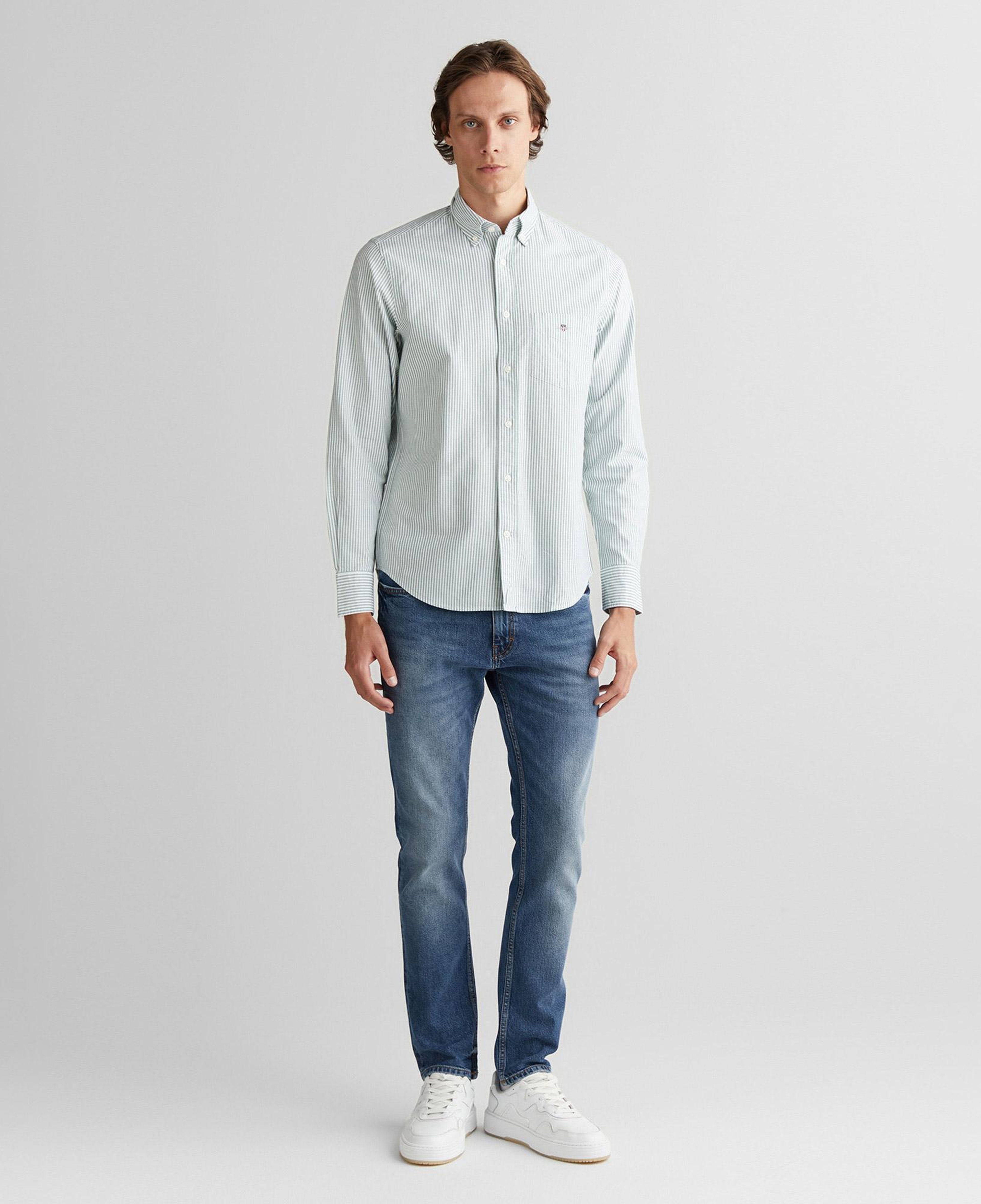 GANT Erkek Yeşil Regular Fit Düğmeli Yaka Çizgili Oxford Gömlek