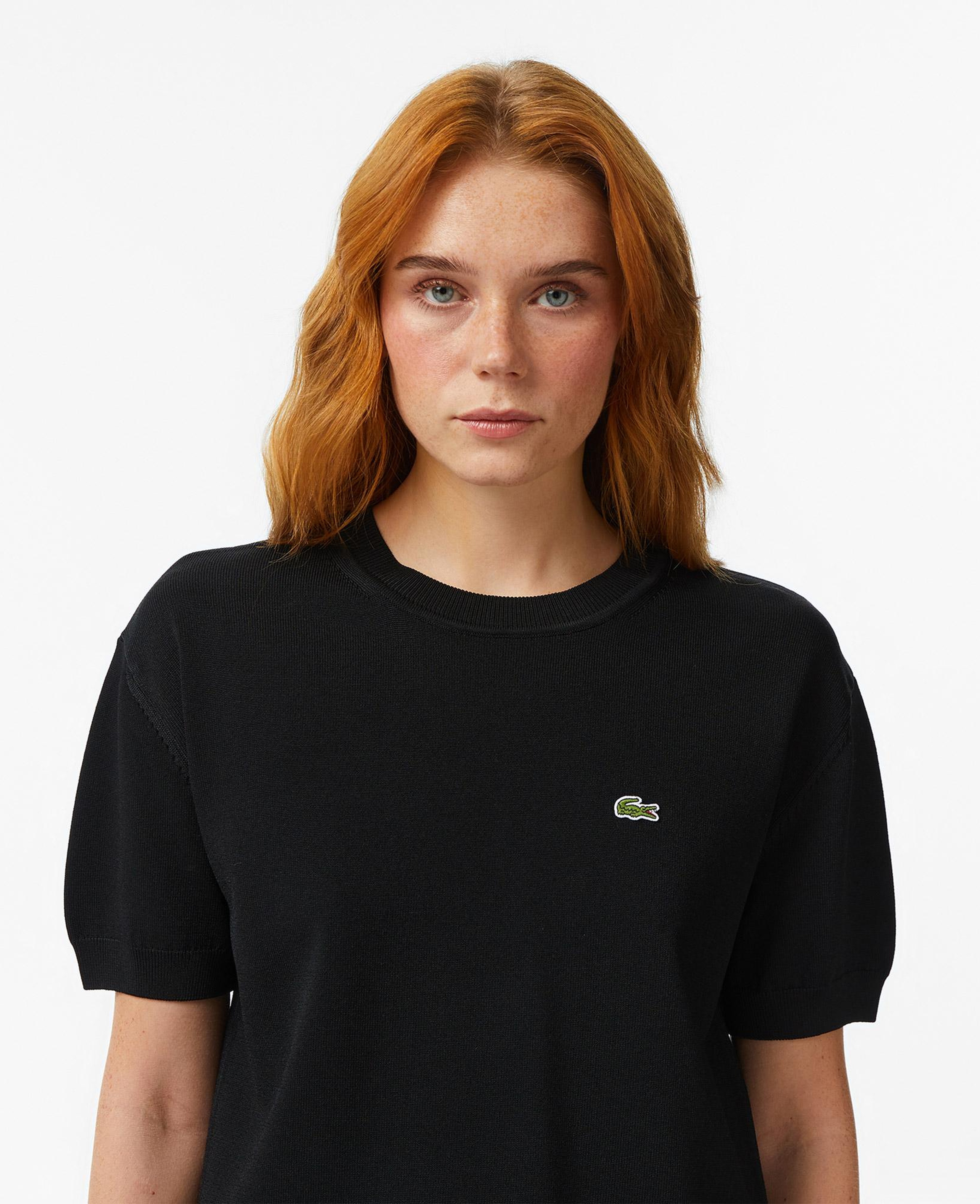 Kadın Relaxed Fit Kısa Kollu Bisiklet Yaka Siyah Bluz