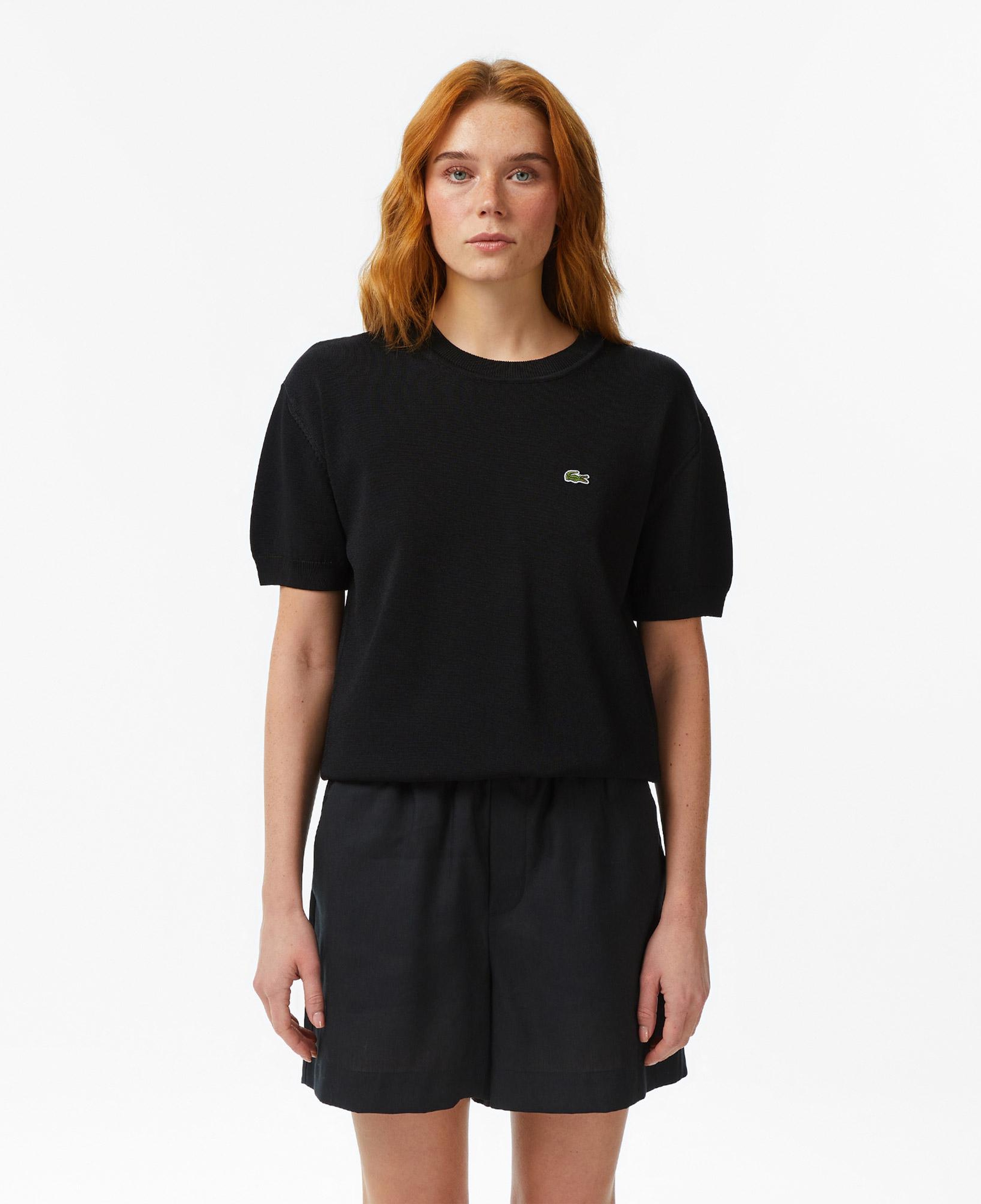 Kadın Relaxed Fit Kısa Kollu Bisiklet Yaka Siyah Bluz