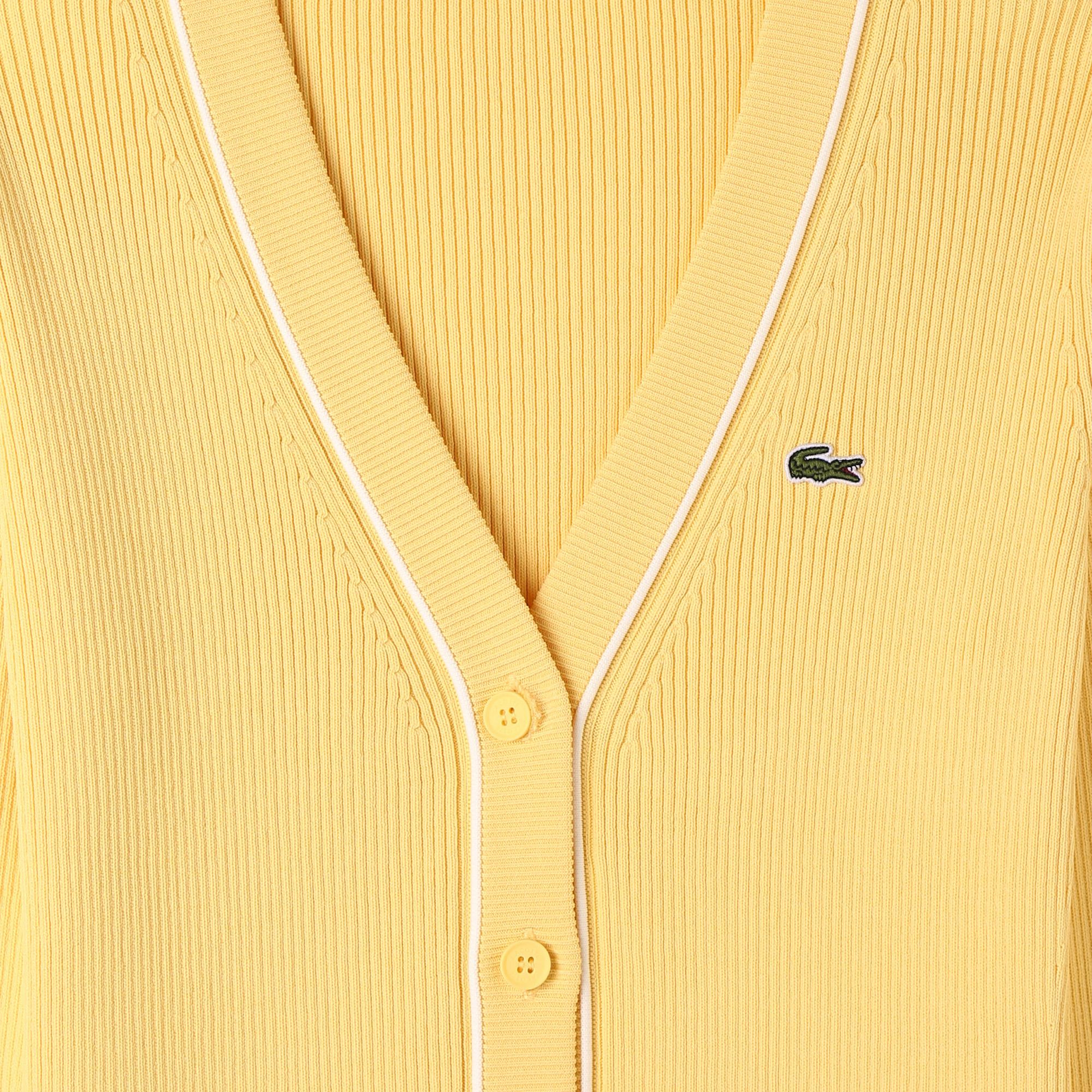 Kadın Slim Fit V Yaka Sarı Hırka