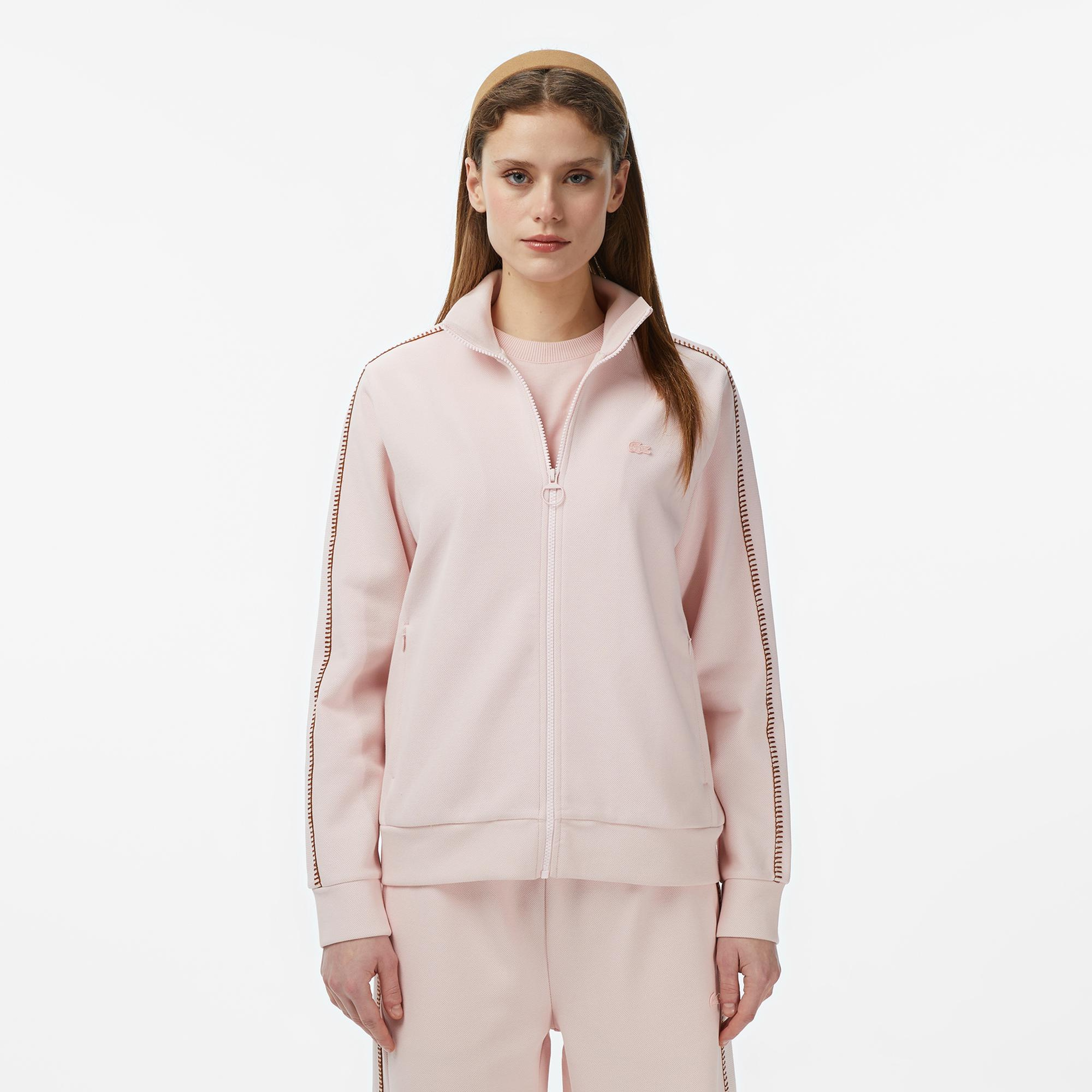Kadın Regular Fit Dik Yaka Açık Pembe Sweatshirt