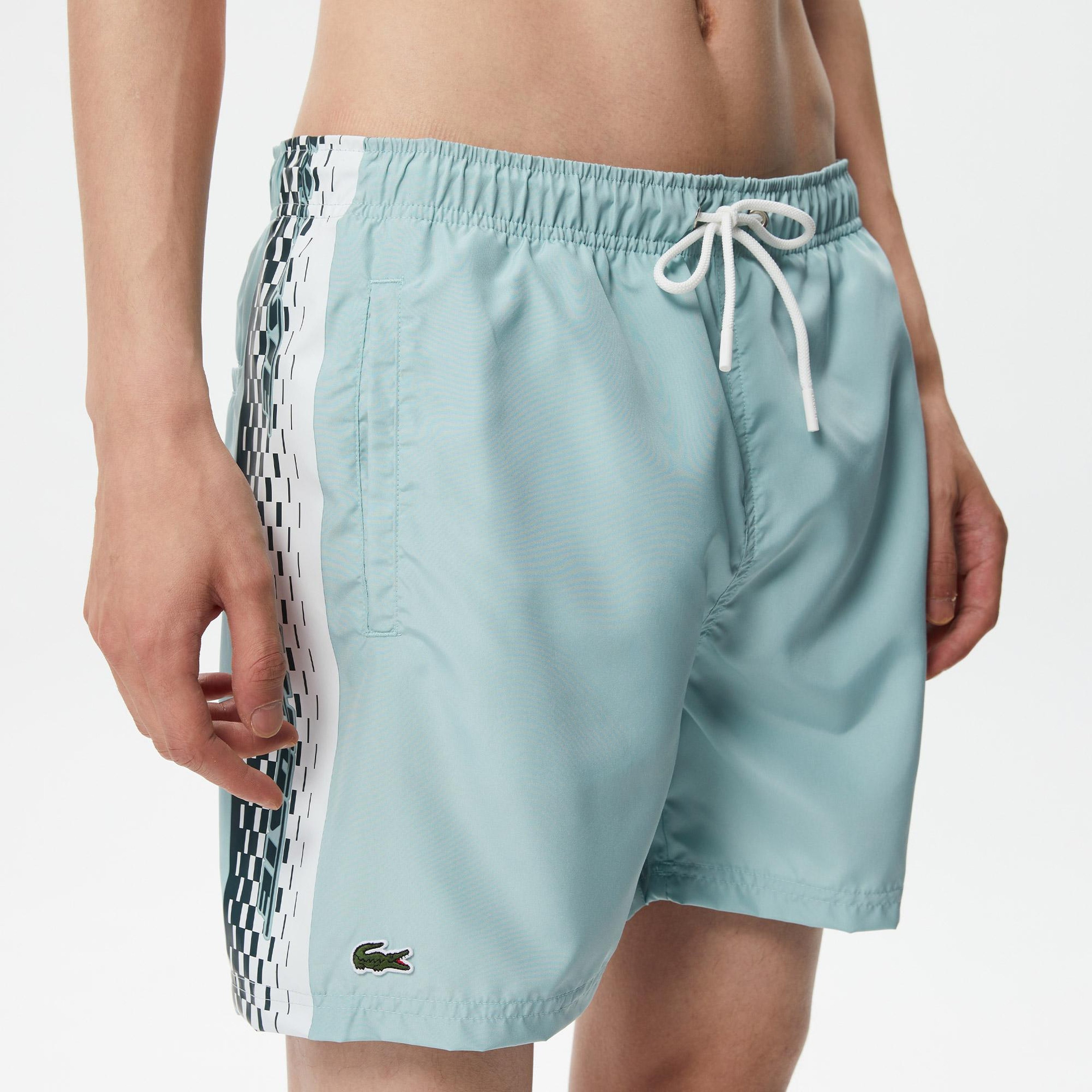 Lacoste Erkek Regular Fit Baskılı Mavi Deniz Şortu