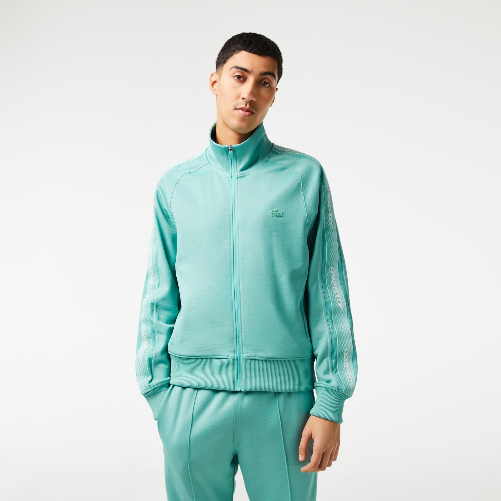 Erkek Regular Fit Fermuarlı Baskılı Yeşil Sweatshirt