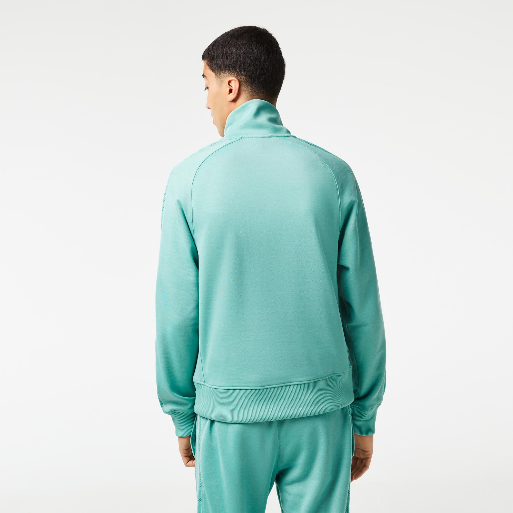 Erkek Regular Fit Fermuarlı Baskılı Yeşil Sweatshirt