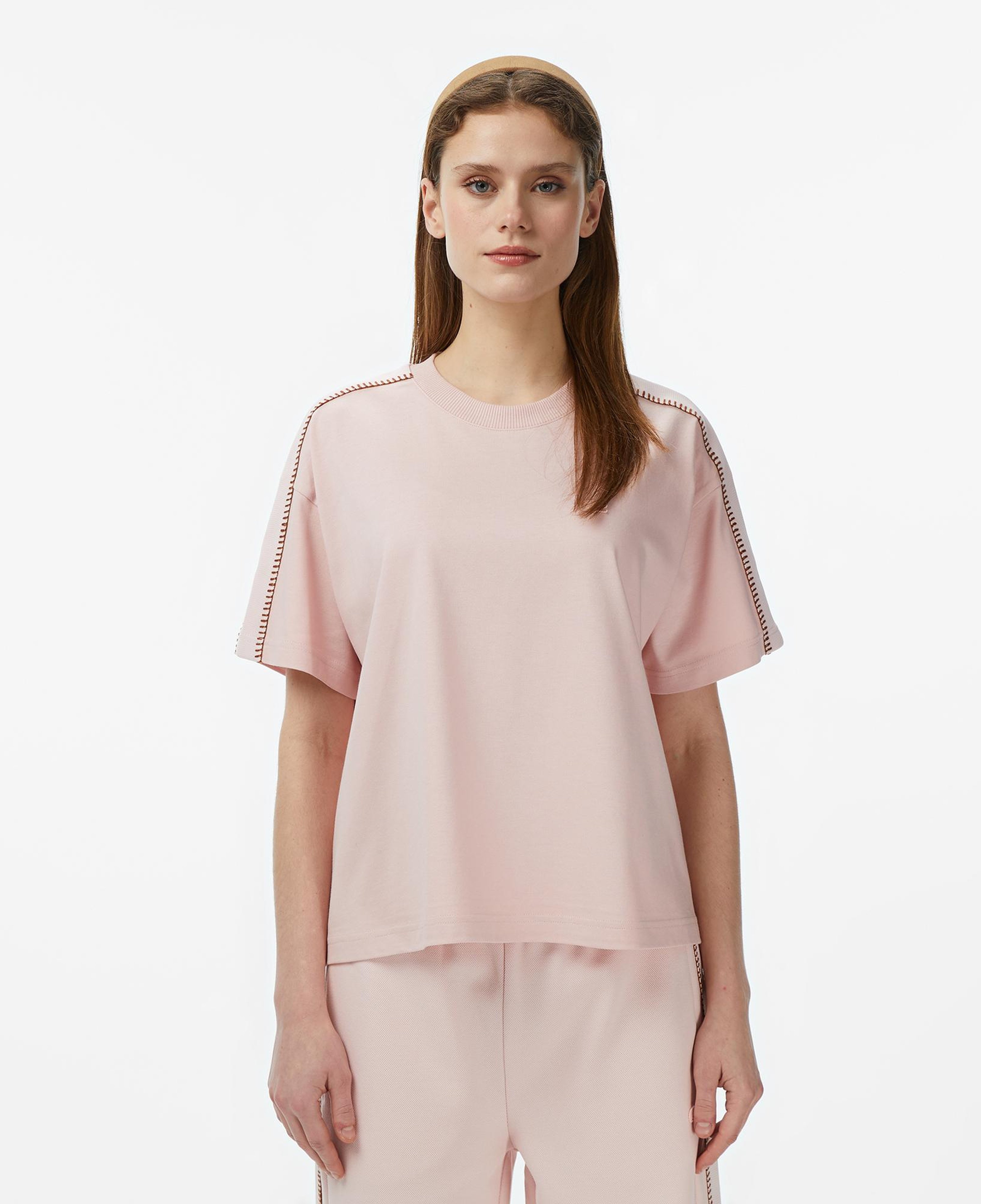 Kadın Loose Fit Bisiklet Yaka Açık Pembe T-Shirt