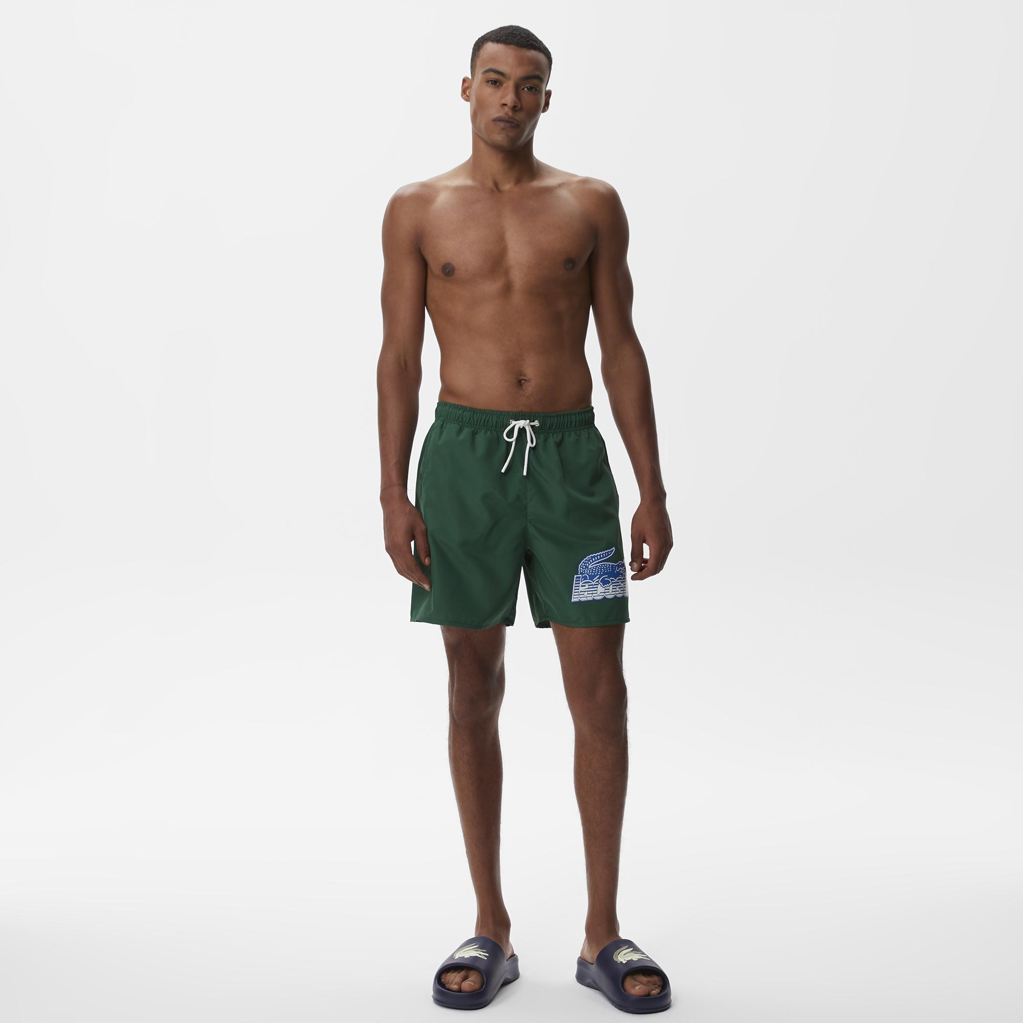 Lacoste Heritage Erkek Baskılı Yeşil Deniz Şortu