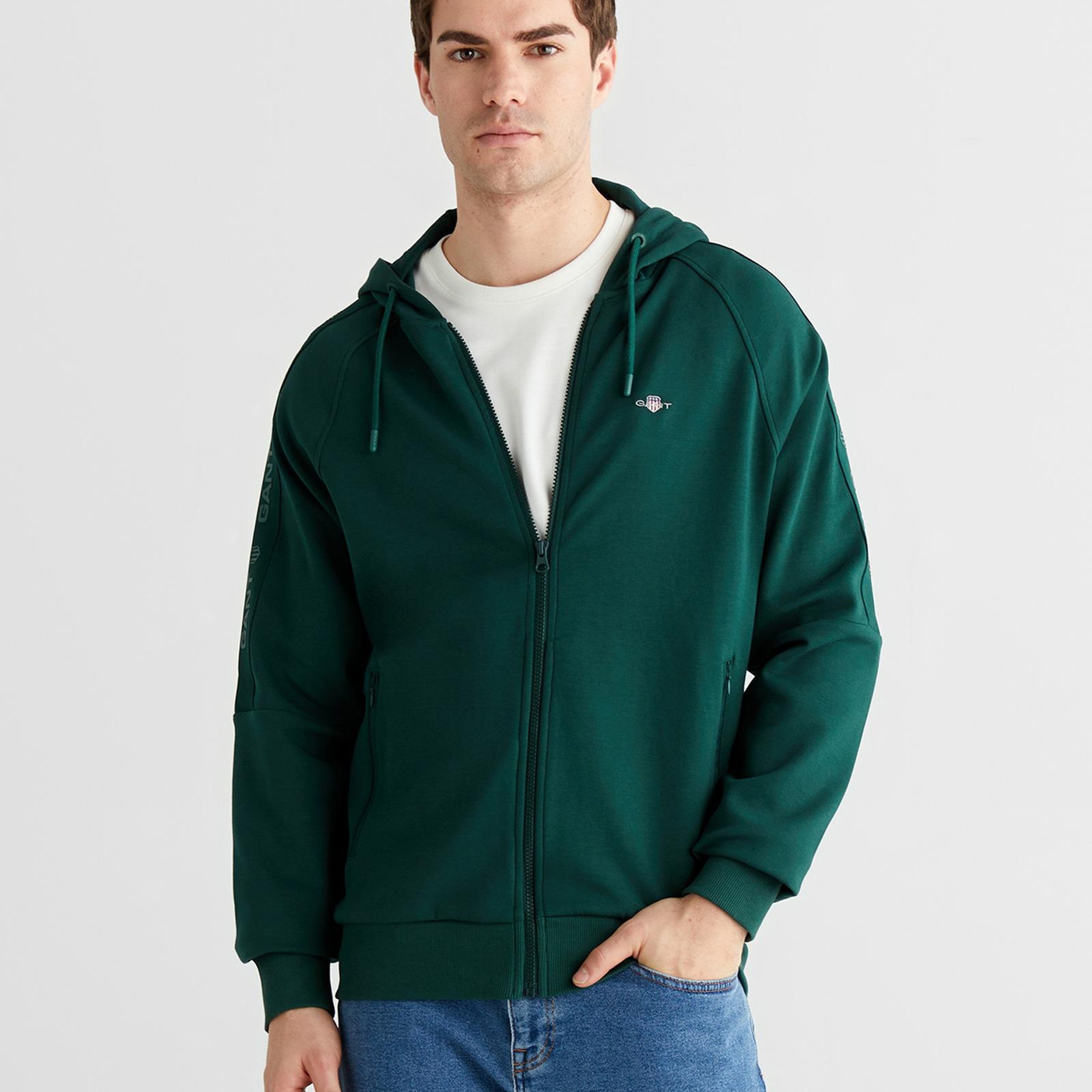 GANT Erkek Yeşil Fermuarlı Kapüşonlu Sweatshirt