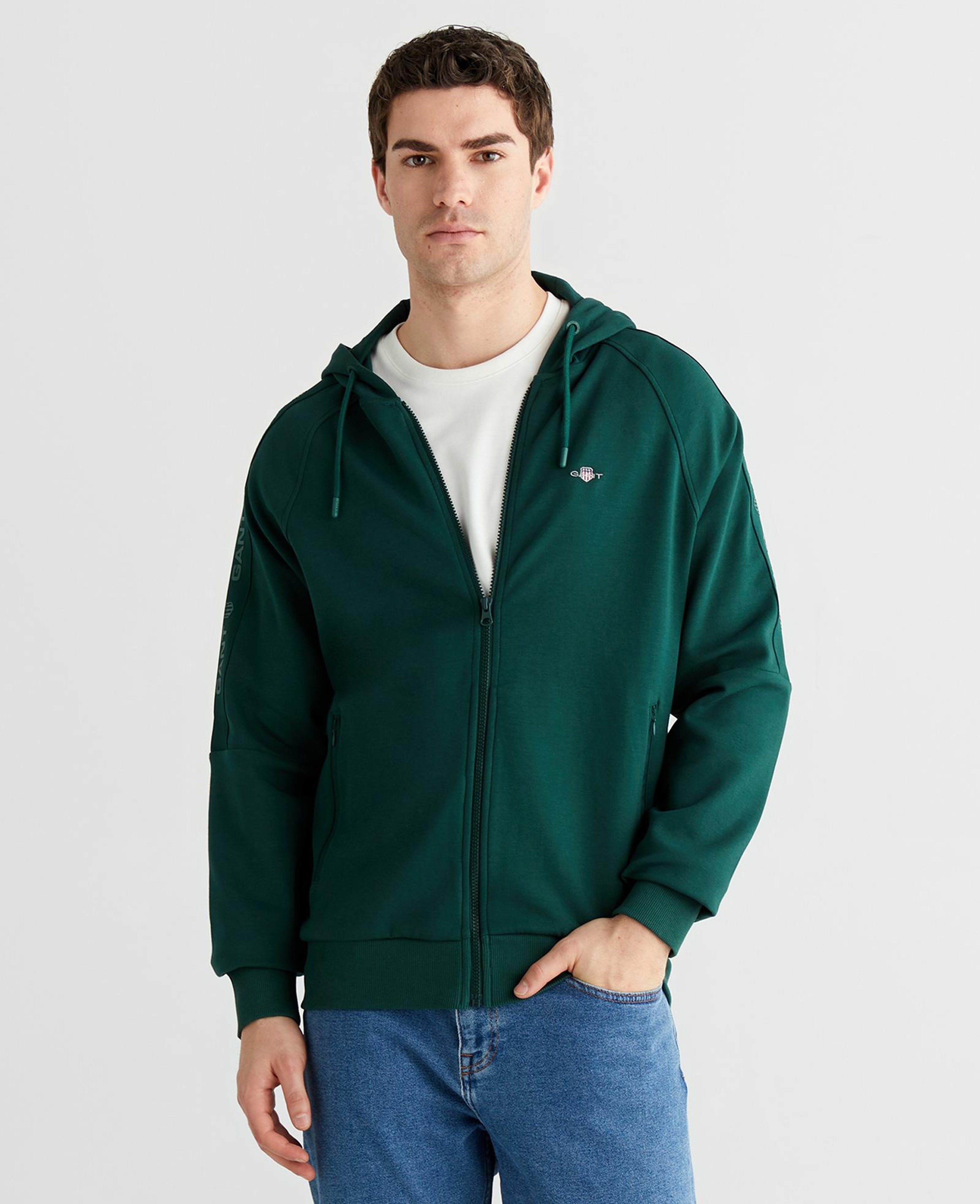 GANT Erkek Yeşil Fermuarlı Kapüşonlu Sweatshirt