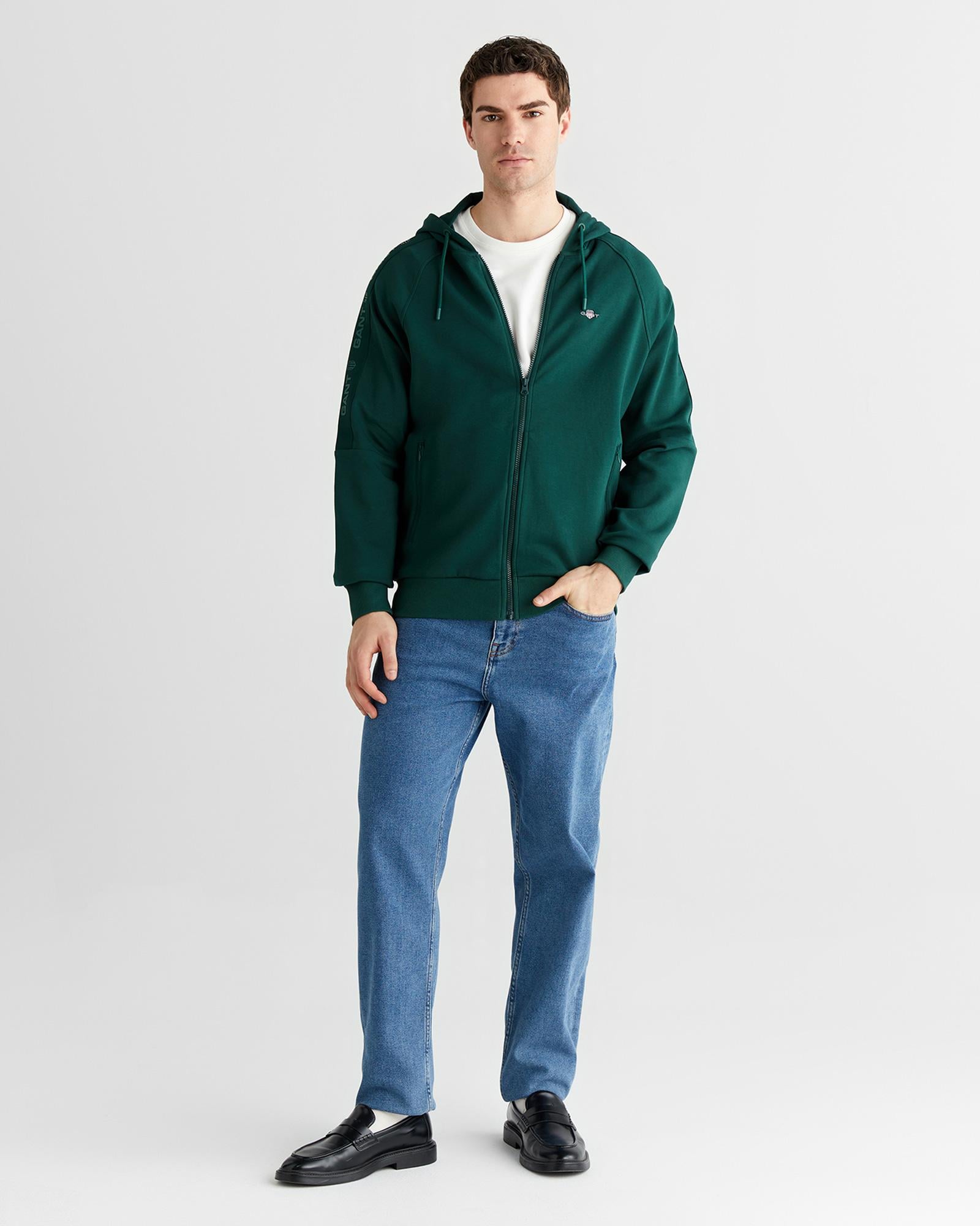 GANT Erkek Yeşil Fermuarlı Kapüşonlu Sweatshirt