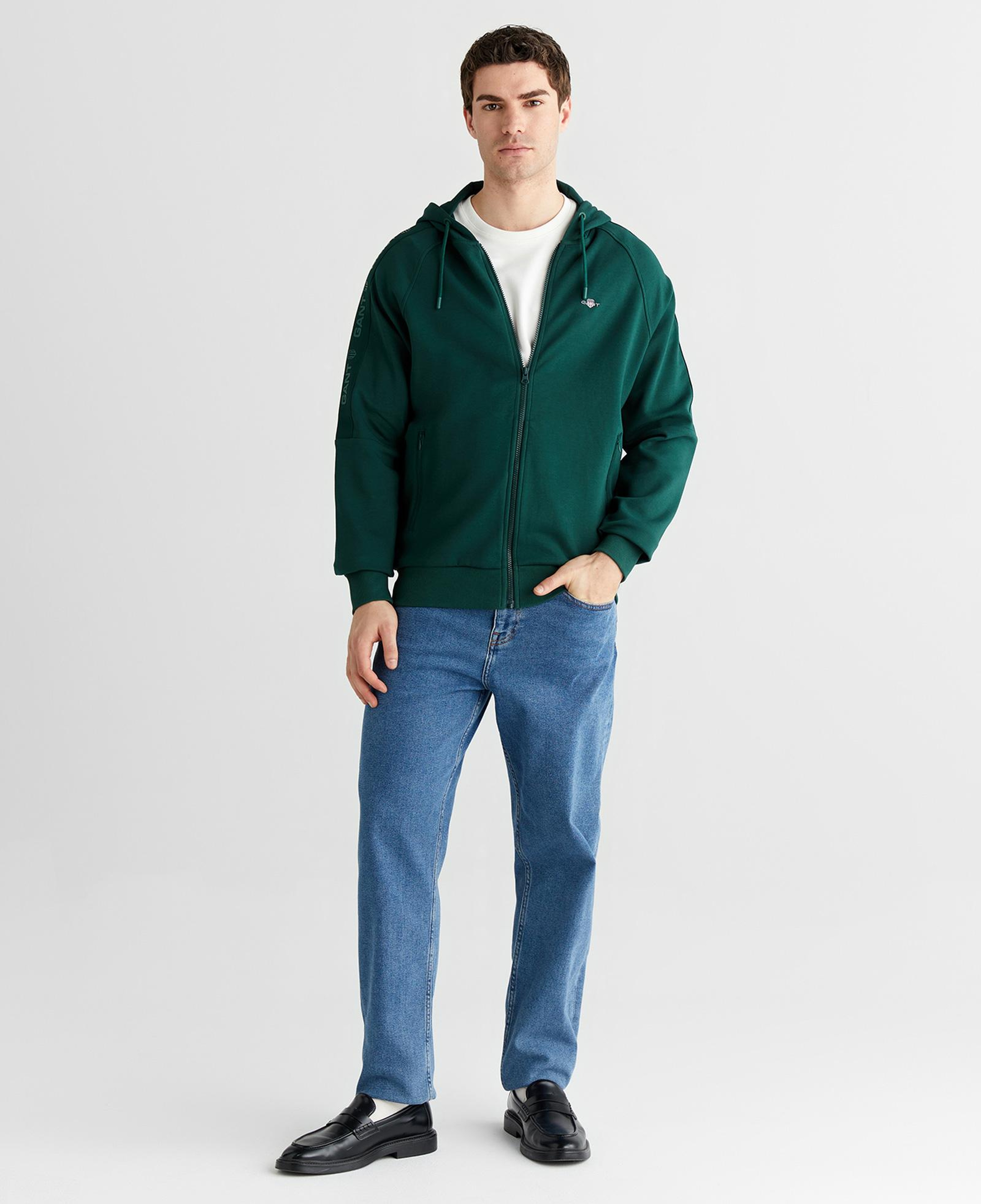 GANT Erkek Yeşil Fermuarlı Kapüşonlu Sweatshirt