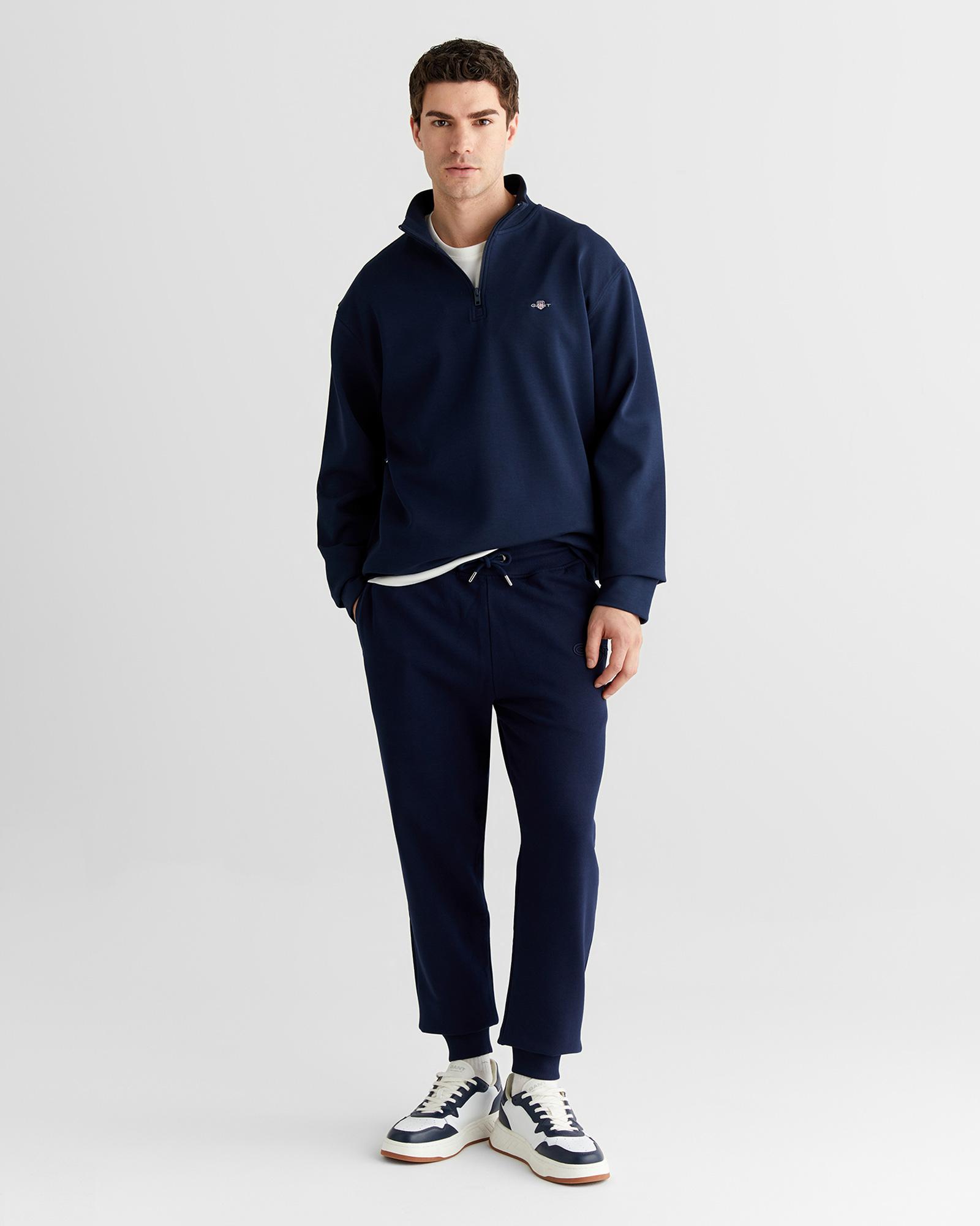 GANT Erkek Lacivert Relaxed Fit Yarım Fermuarlı Sweatshirt